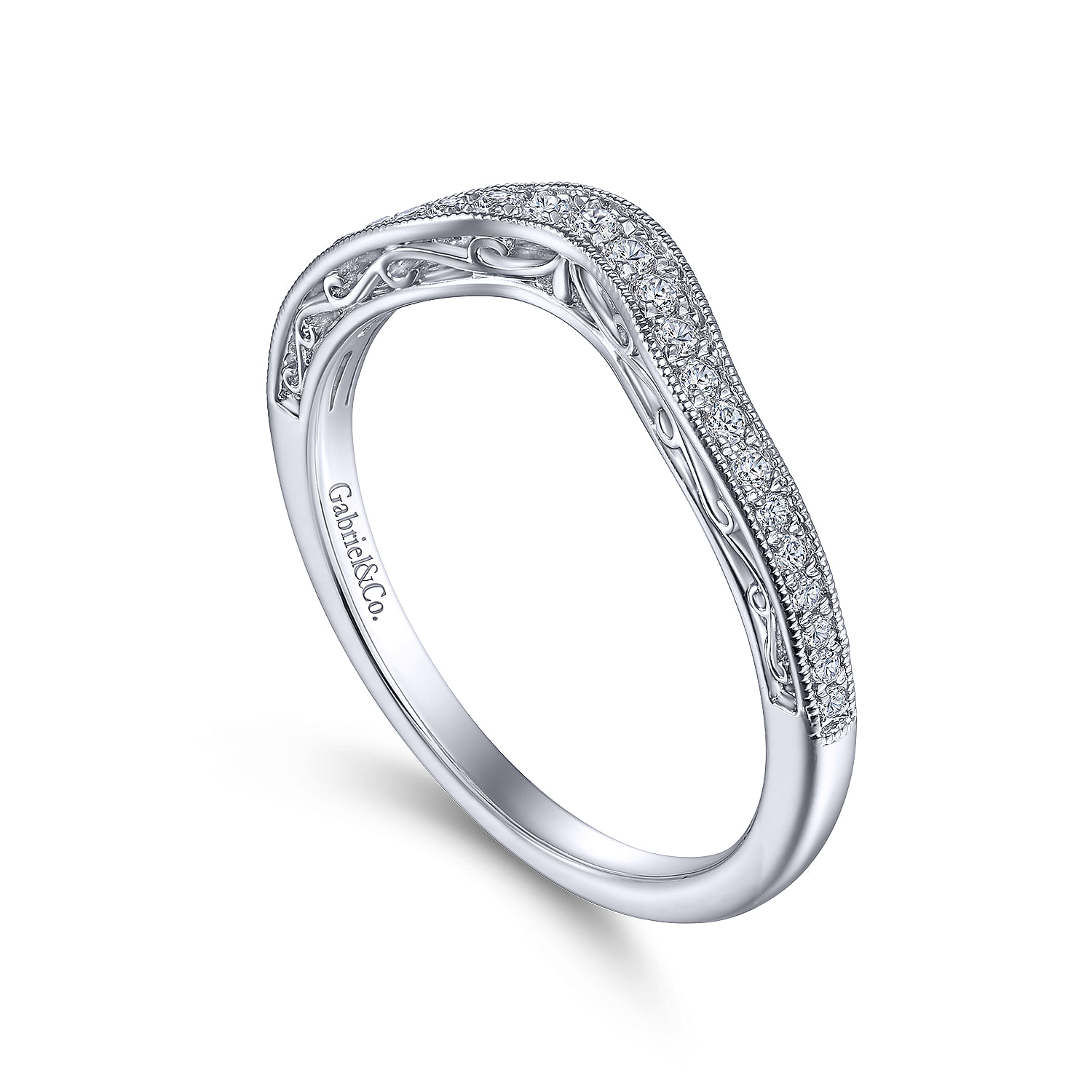14k White Gold Diamond Curved Wedding Band angle 3 14k White Gold Diamond Curved Wedding Band angle 3