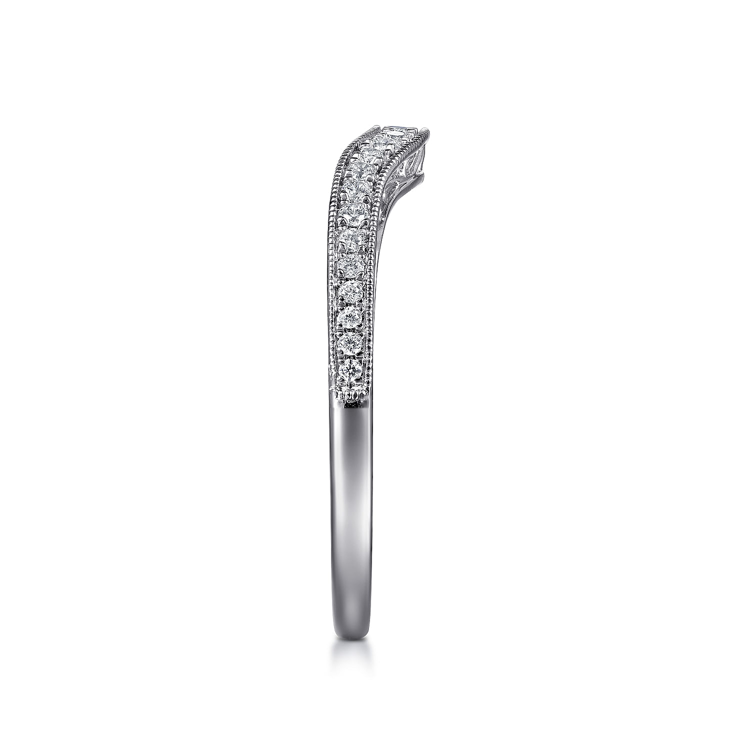 14k White Gold Diamond Curved Wedding Band angle 5 14k White Gold Diamond Curved Wedding Band angle 5