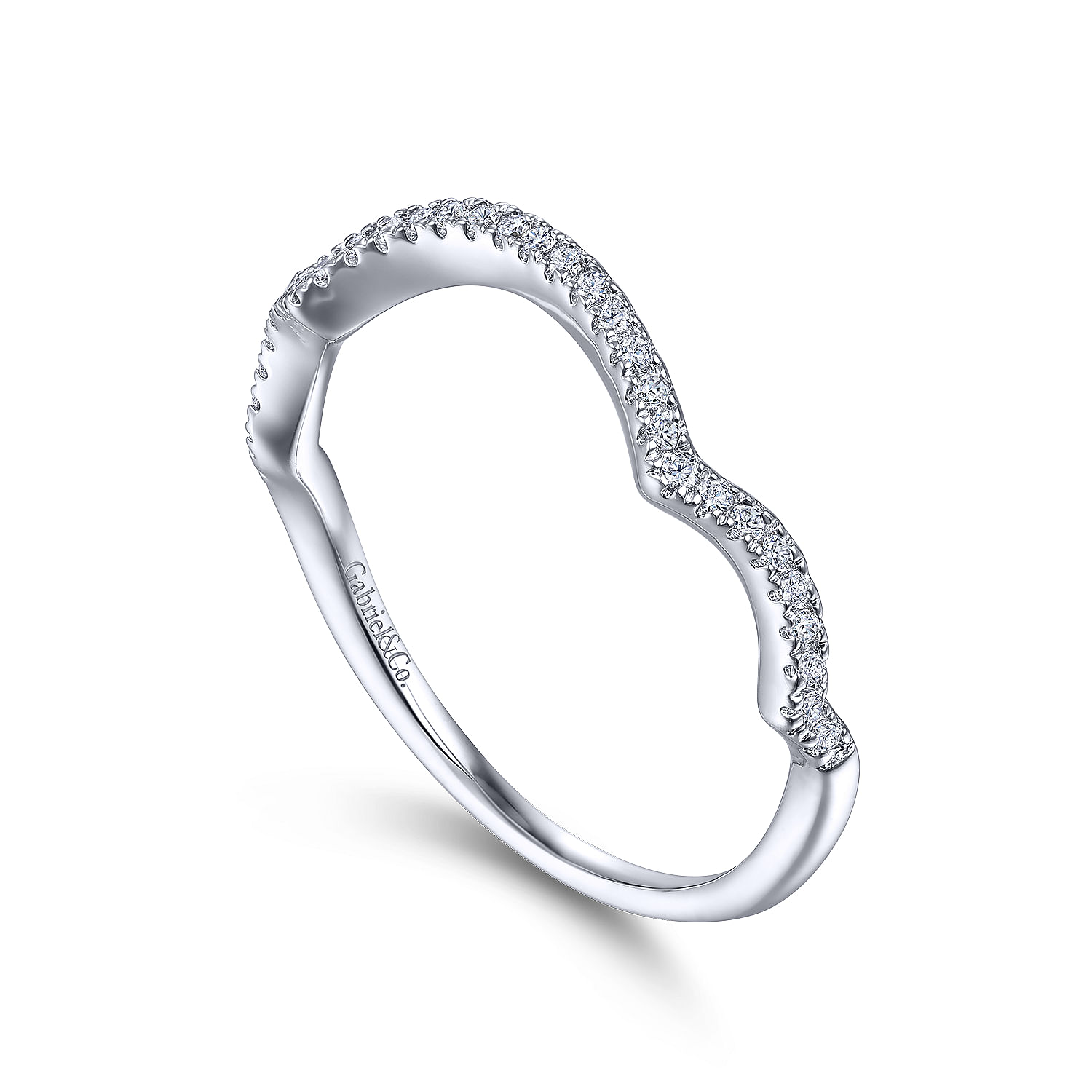 14k White Gold Diamond Curved Wedding Band angle 3 14k White Gold Diamond Curved Wedding Band angle 3