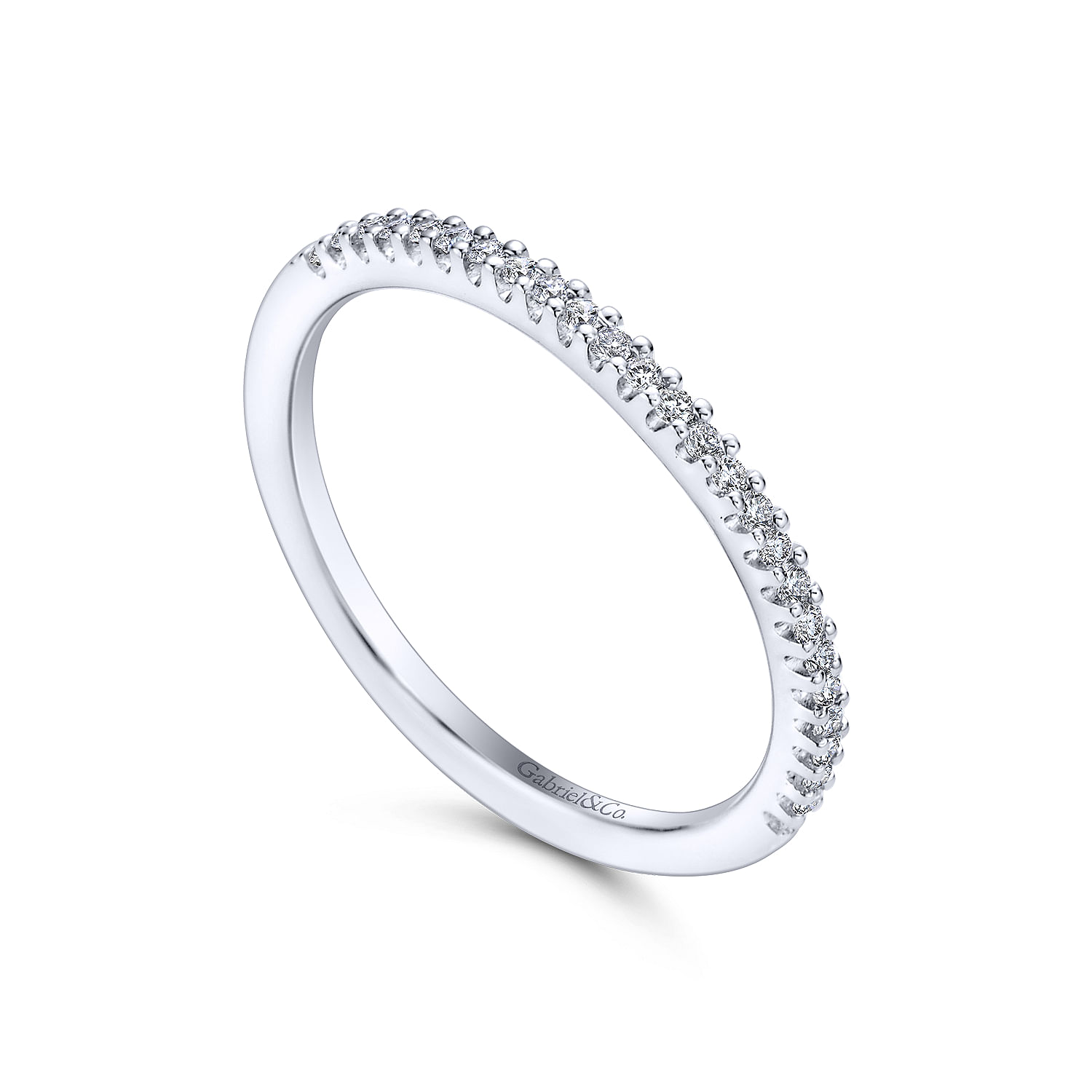 14k White Gold Diamond Curved Wedding Band angle 3 14k White Gold Diamond Curved Wedding Band angle 3