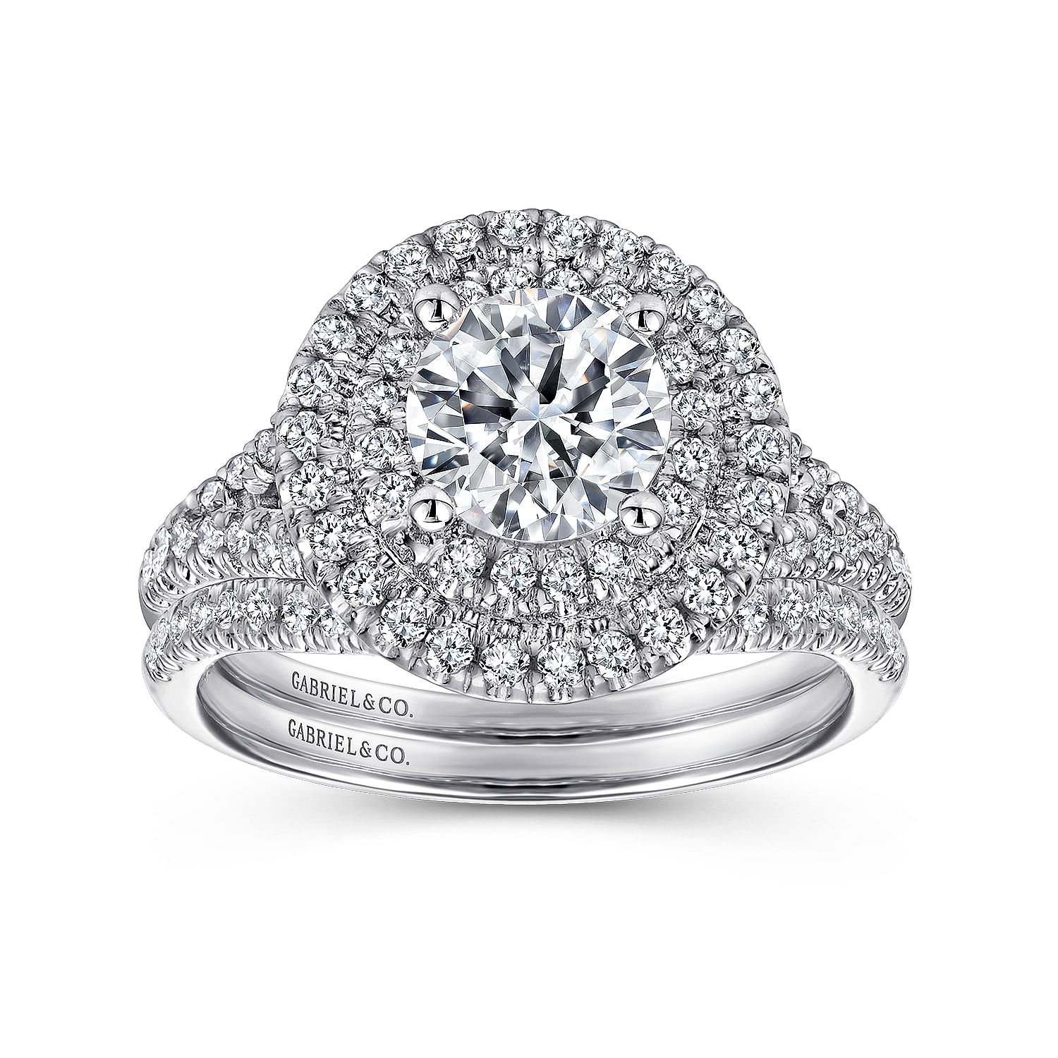 14k White Gold Diamond Double Halo Engagement Ring angle 4 14k White Gold Diamond Double Halo Engagement Ring angle 4