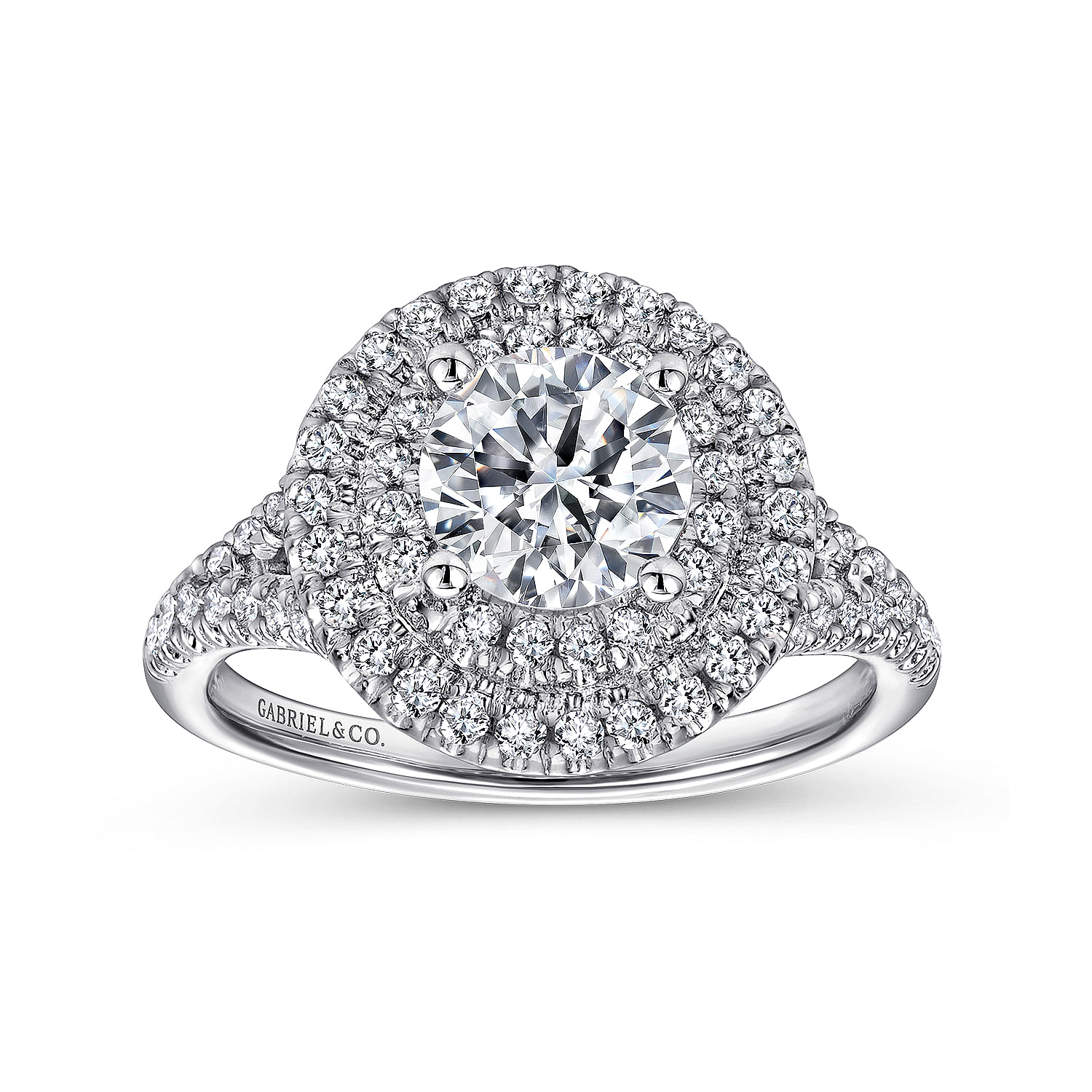 14k White Gold Diamond Double Halo Engagement Ring angle 5 14k White Gold Diamond Double Halo Engagement Ring angle 5