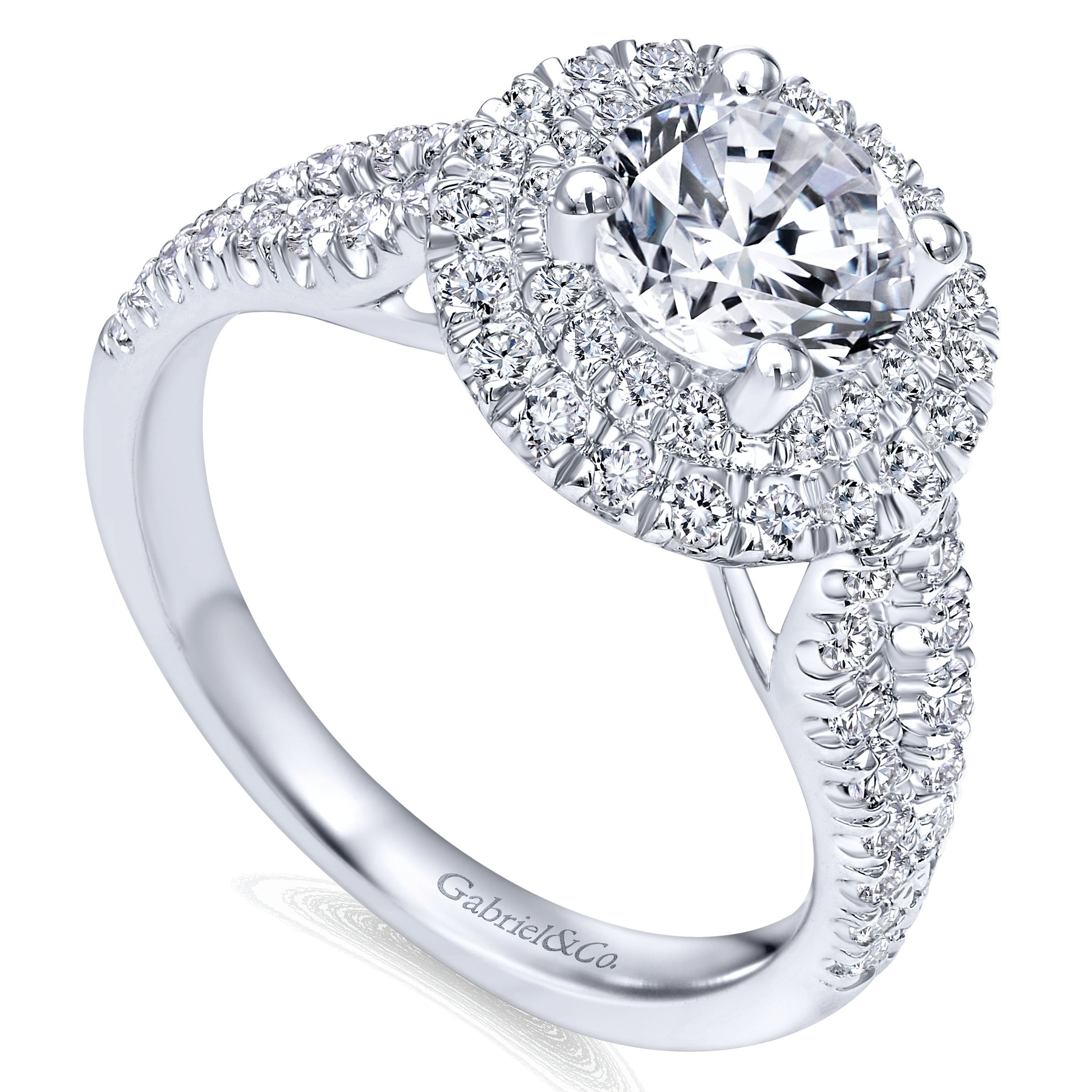 14k White Gold Diamond Double Halo Engagement Ring angle 3 14k White Gold Diamond Double Halo Engagement Ring angle 3