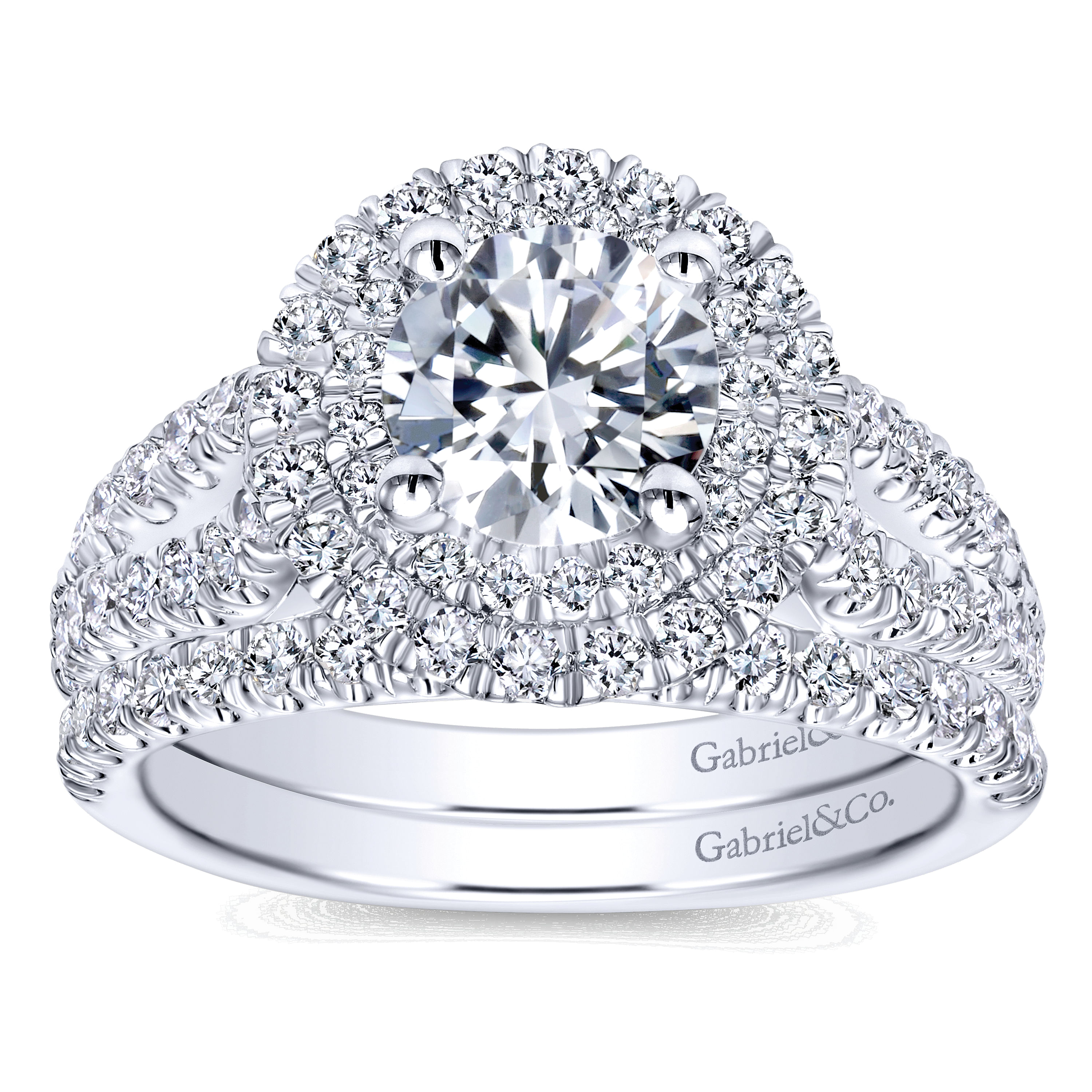14k White Gold Diamond Double Halo Engagement Ring angle 4 14k White Gold Diamond Double Halo Engagement Ring angle 4