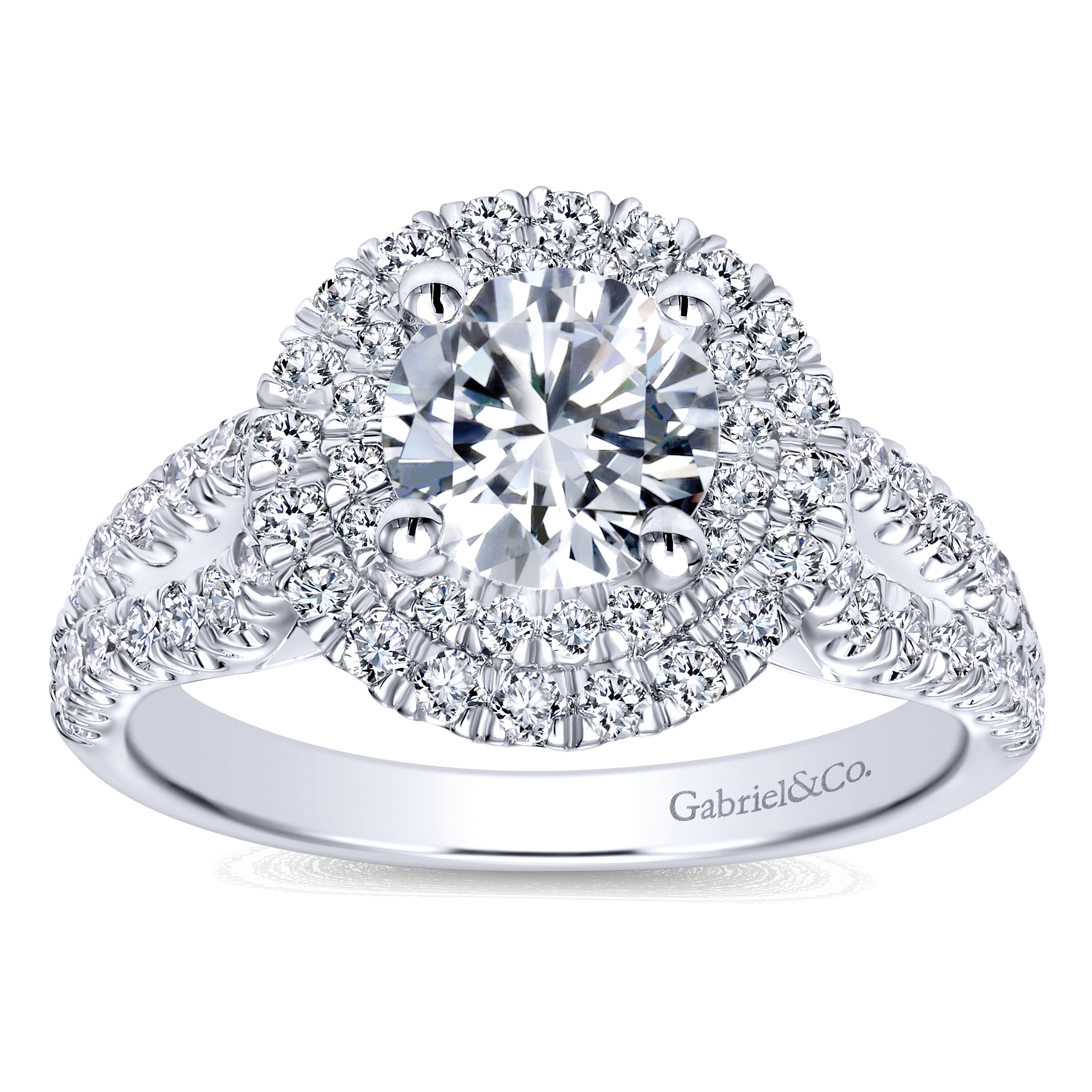 14k White Gold Diamond Double Halo Engagement Ring angle 5 14k White Gold Diamond Double Halo Engagement Ring angle 5