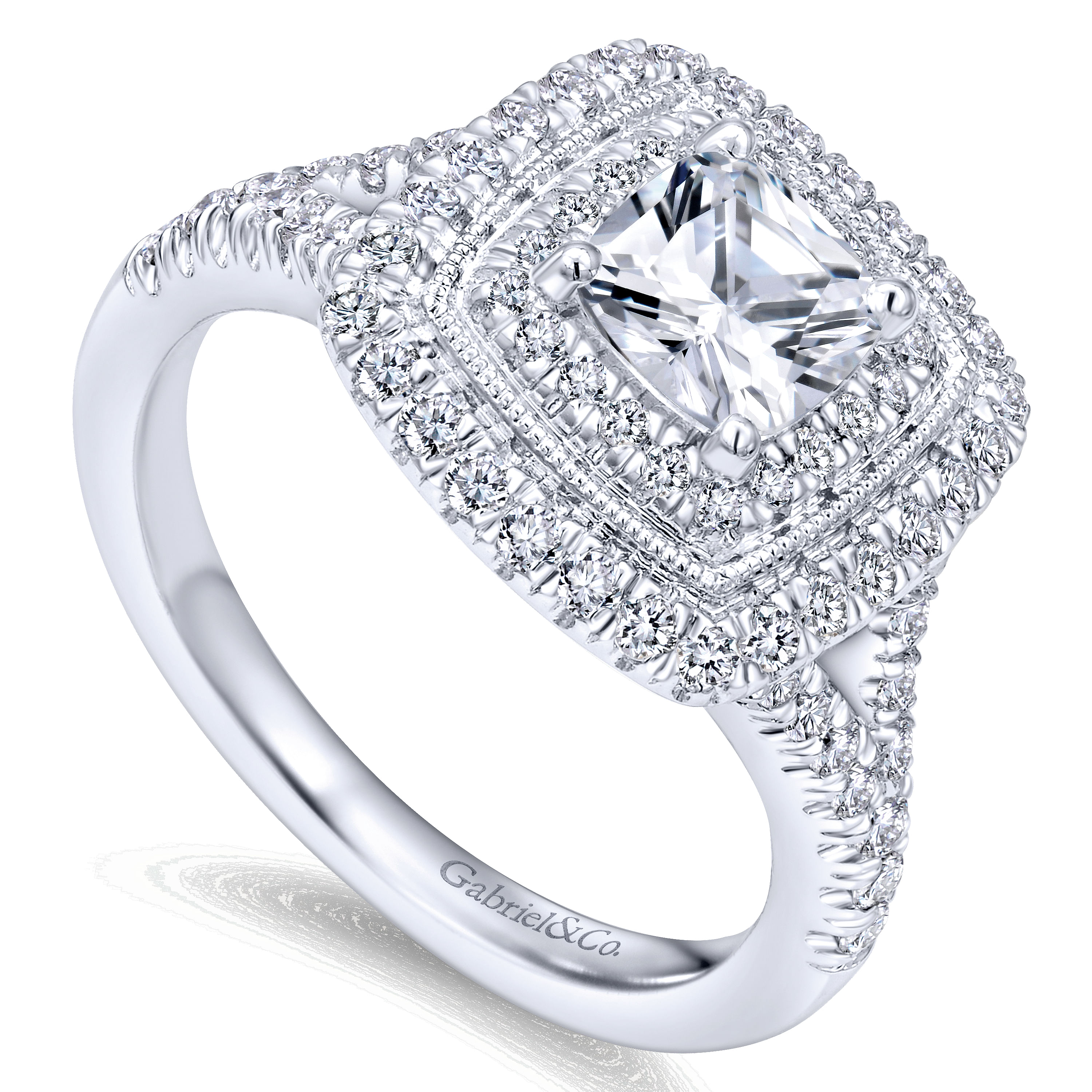14k White Gold Diamond Double Halo Engagement Ring angle 3 14k White Gold Diamond Double Halo Engagement Ring angle 3