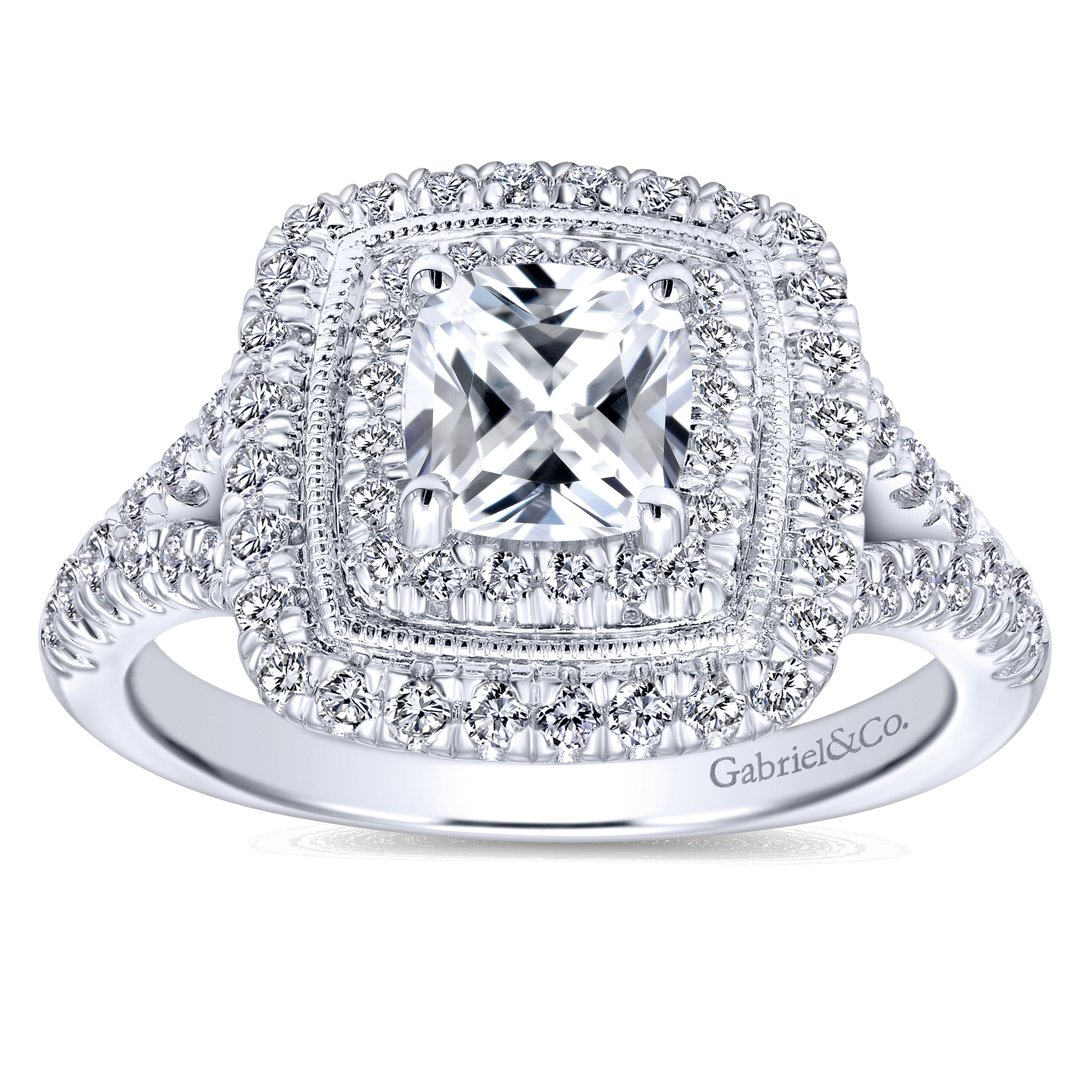 14k White Gold Diamond Double Halo Engagement Ring angle 5 14k White Gold Diamond Double Halo Engagement Ring angle 5