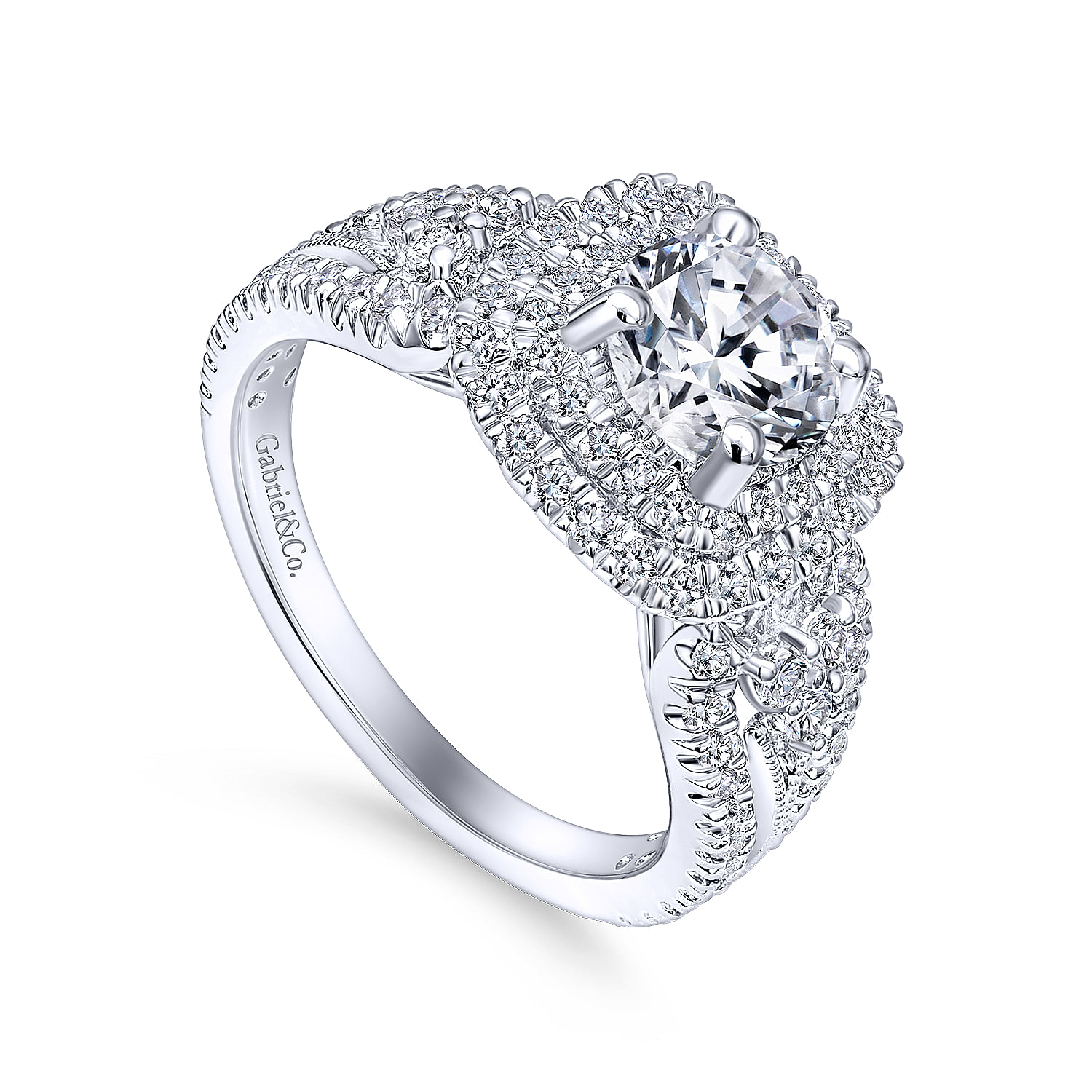 14k White Gold Diamond Double Halo Engagement Ring angle 3 14k White Gold Diamond Double Halo Engagement Ring angle 3
