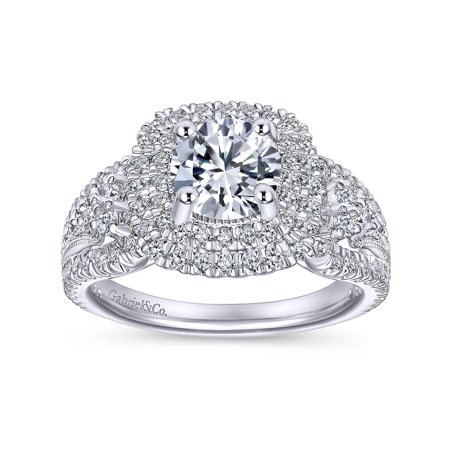 14k White Gold Diamond Double Halo Engagement Ring angle 5 14k White Gold Diamond Double Halo Engagement Ring angle 5
