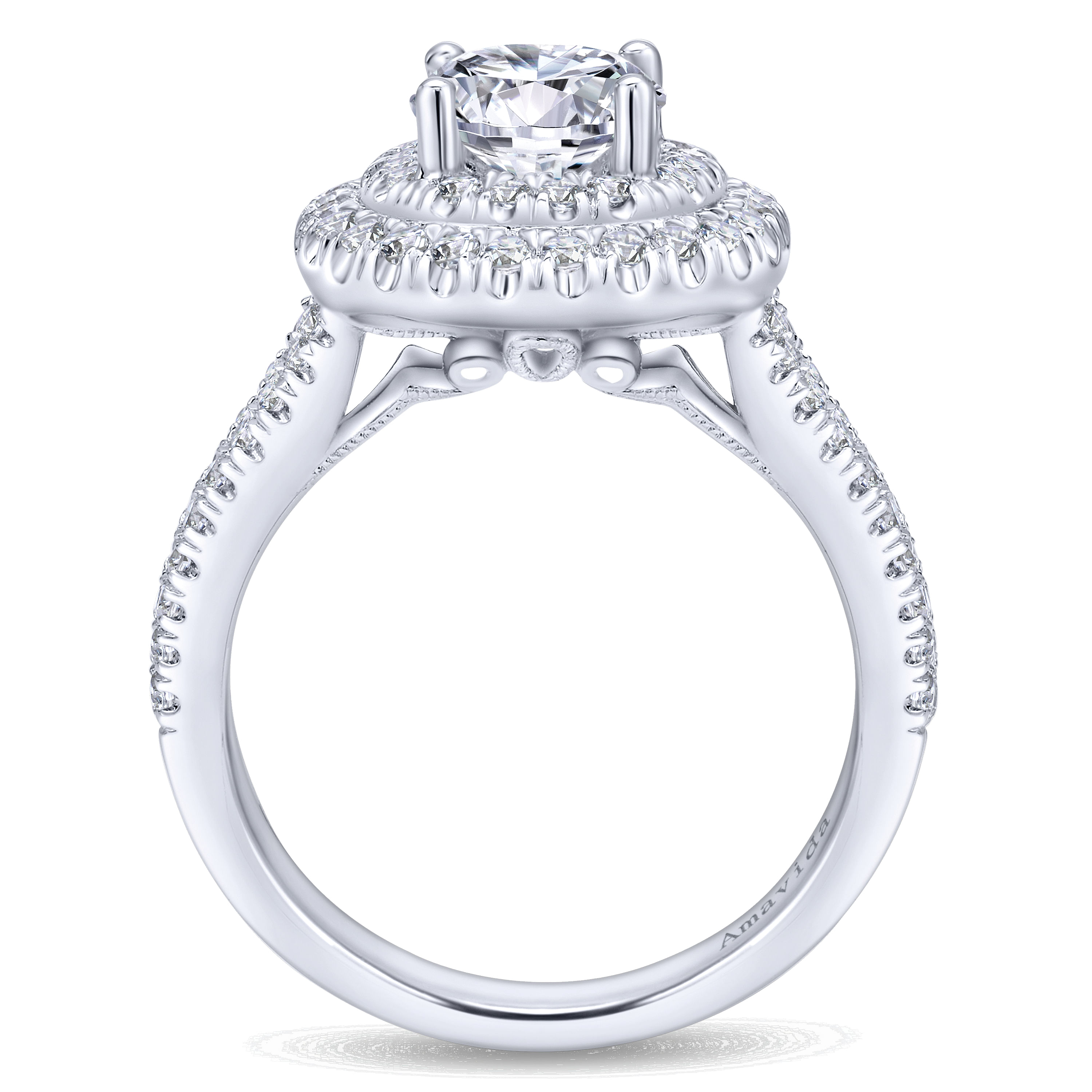 14k White Gold Diamond Double Halo Engagement Ring angle 2 14k White Gold Diamond Double Halo Engagement Ring angle 2