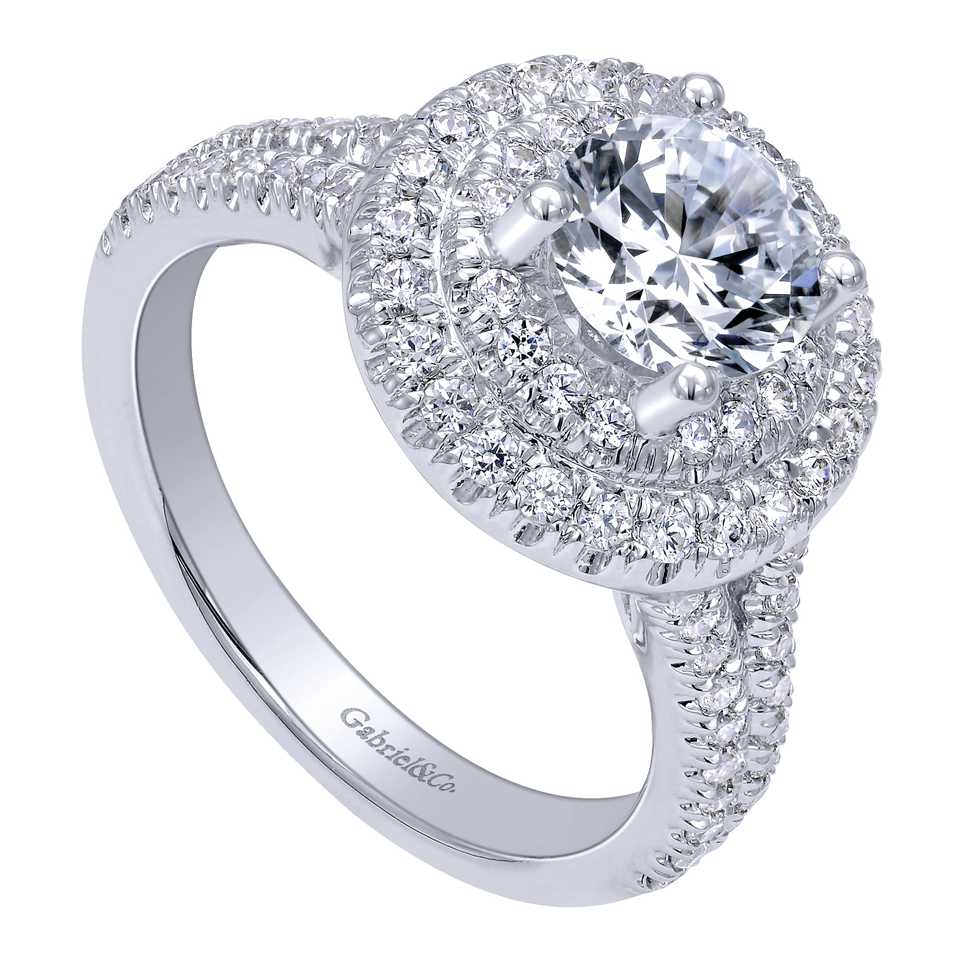 14k White Gold Diamond Double Halo Engagement Ring angle 3 14k White Gold Diamond Double Halo Engagement Ring angle 3