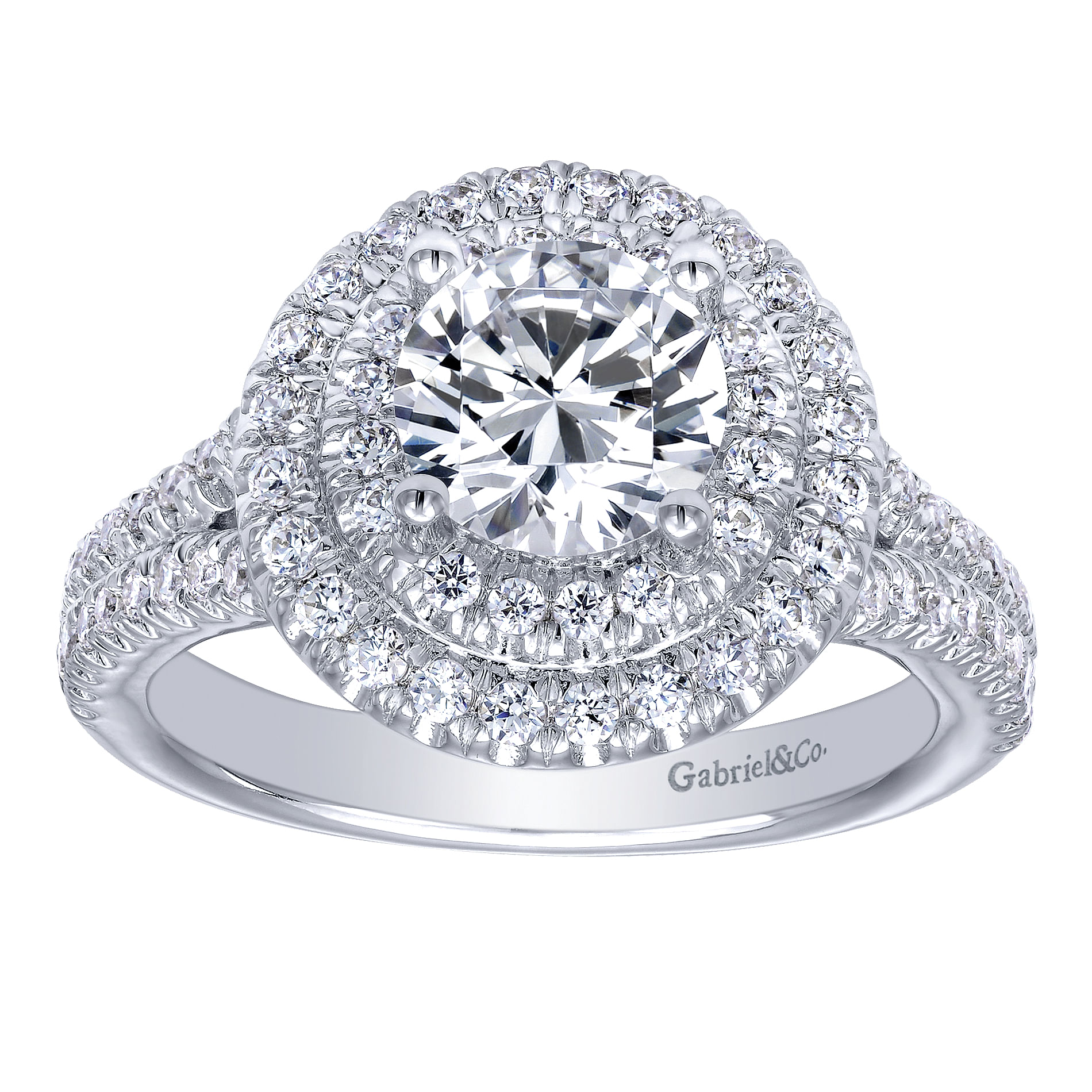 14k White Gold Diamond Double Halo Engagement Ring angle 5 14k White Gold Diamond Double Halo Engagement Ring angle 5