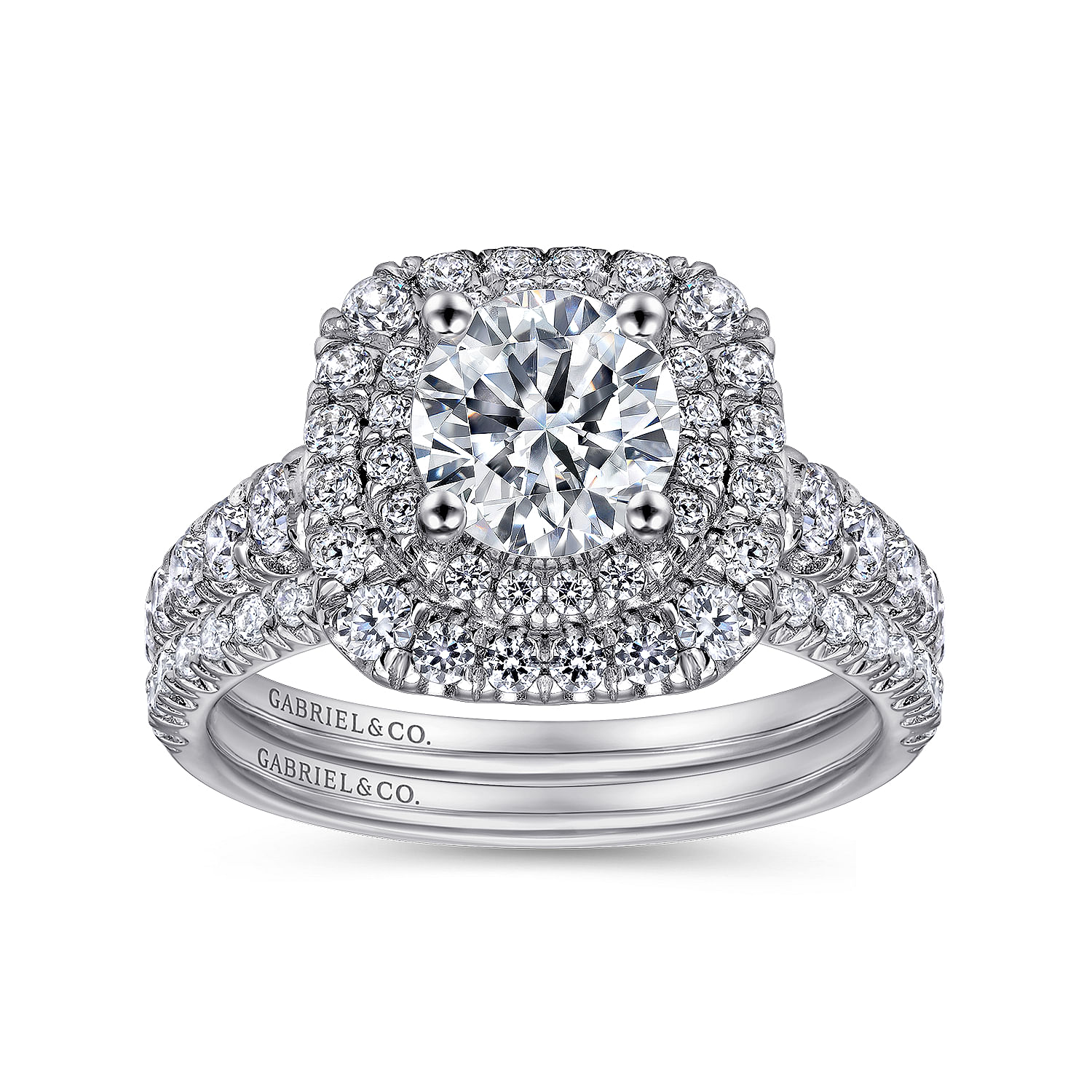 14k White Gold Diamond Double Halo Engagement Ring angle 4 14k White Gold Diamond Double Halo Engagement Ring angle 4
