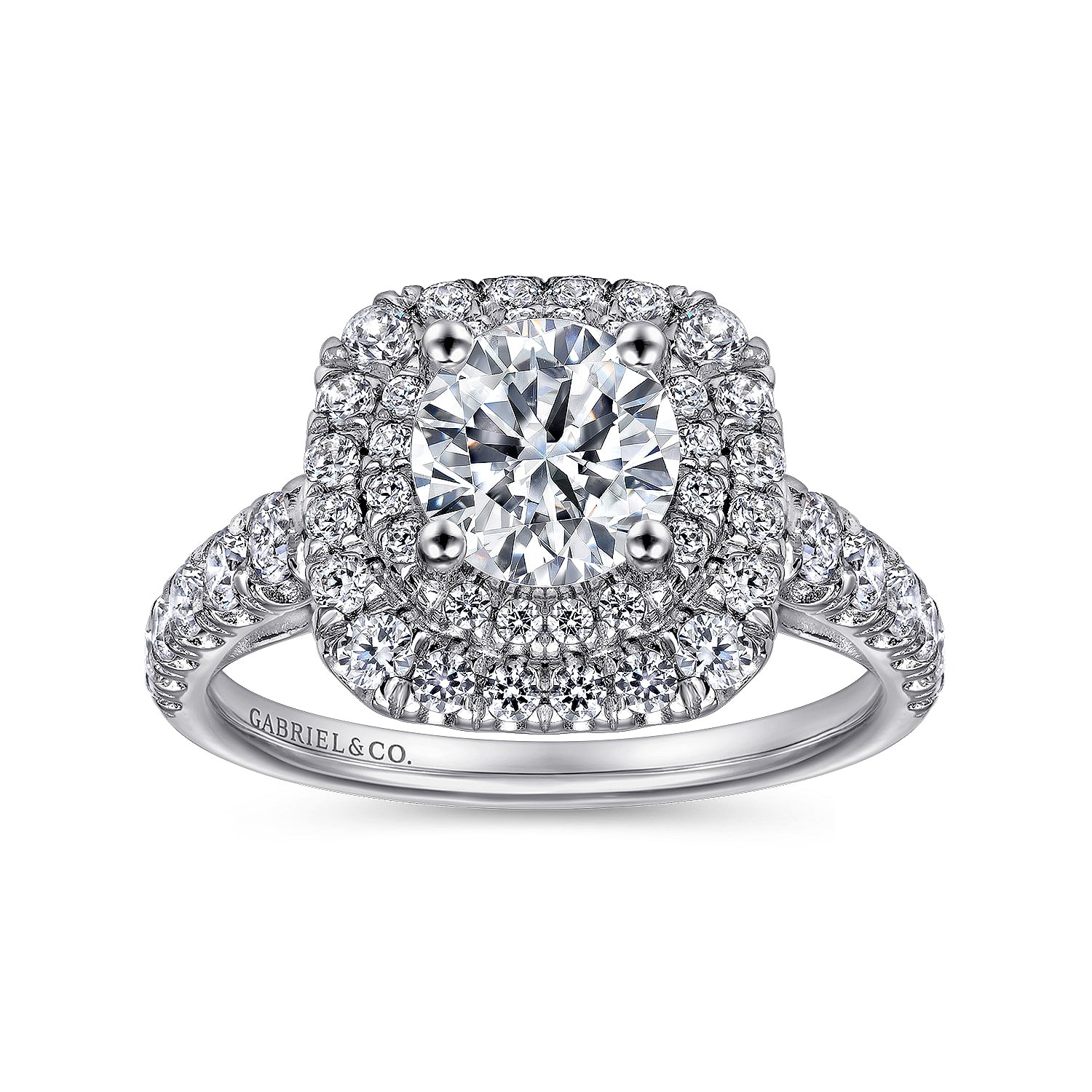 14k White Gold Diamond Double Halo Engagement Ring angle 5 14k White Gold Diamond Double Halo Engagement Ring angle 5
