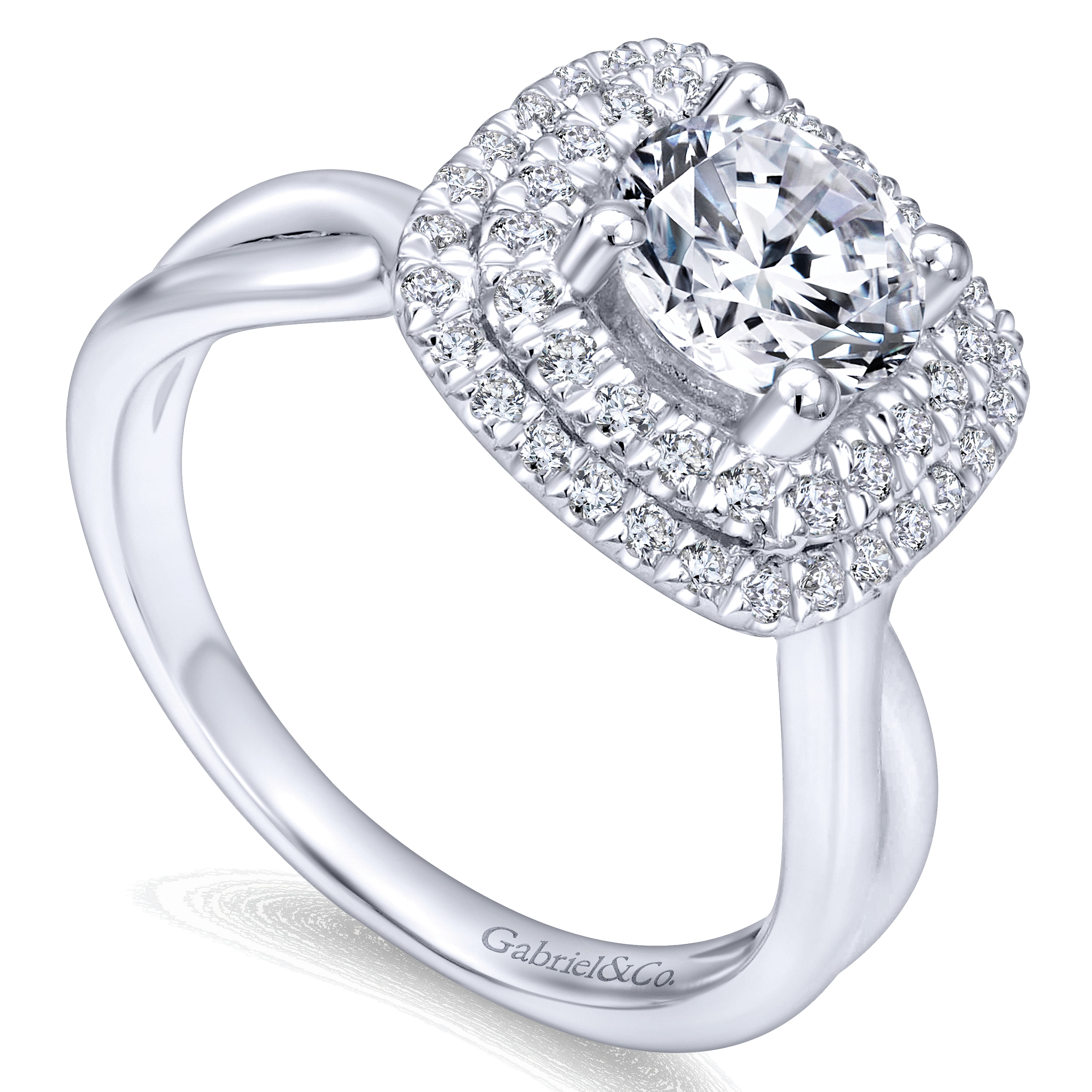 14k White Gold Diamond Double Halo Engagement Ring angle 3 14k White Gold Diamond Double Halo Engagement Ring angle 3