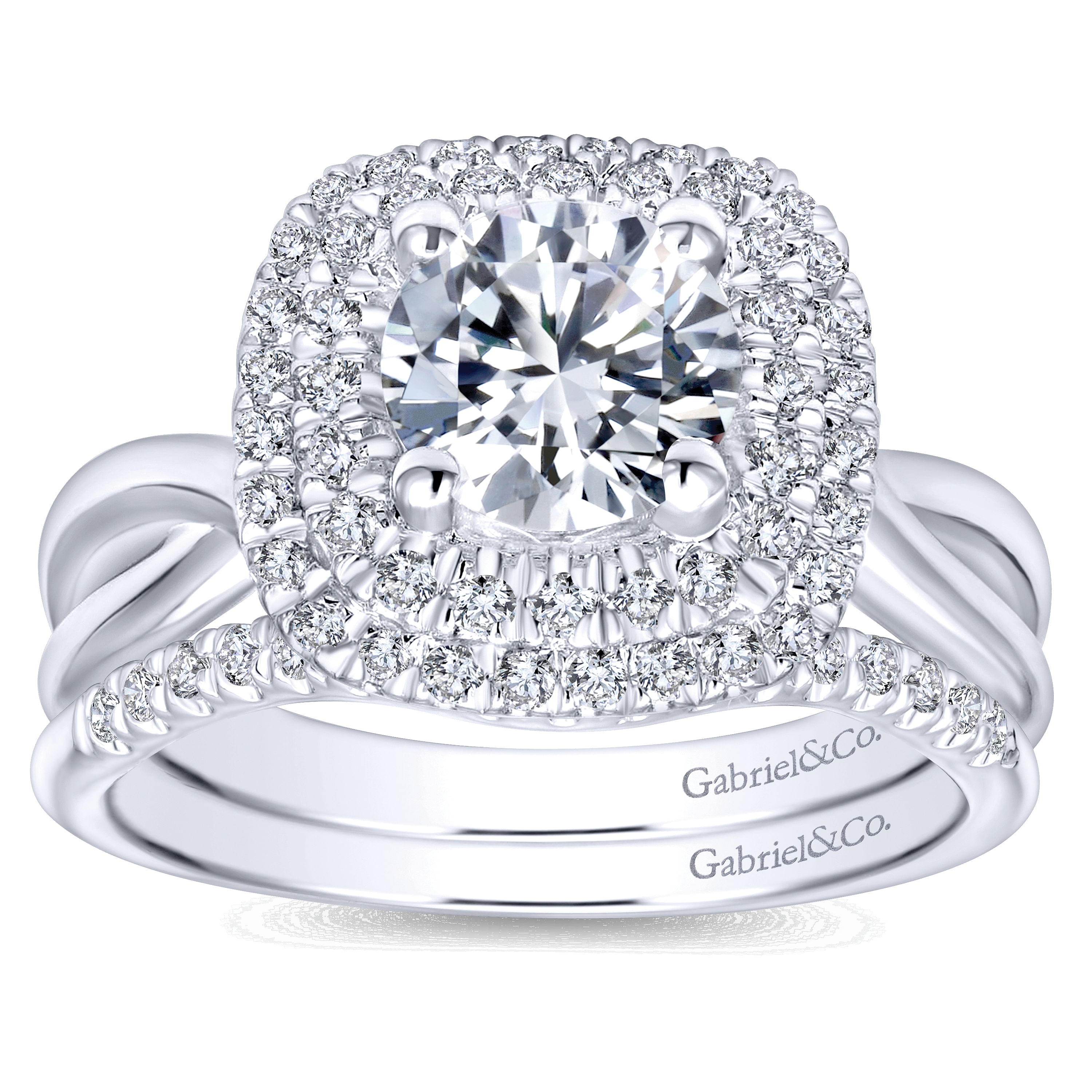 14k White Gold Diamond Double Halo Engagement Ring angle 4 14k White Gold Diamond Double Halo Engagement Ring angle 4