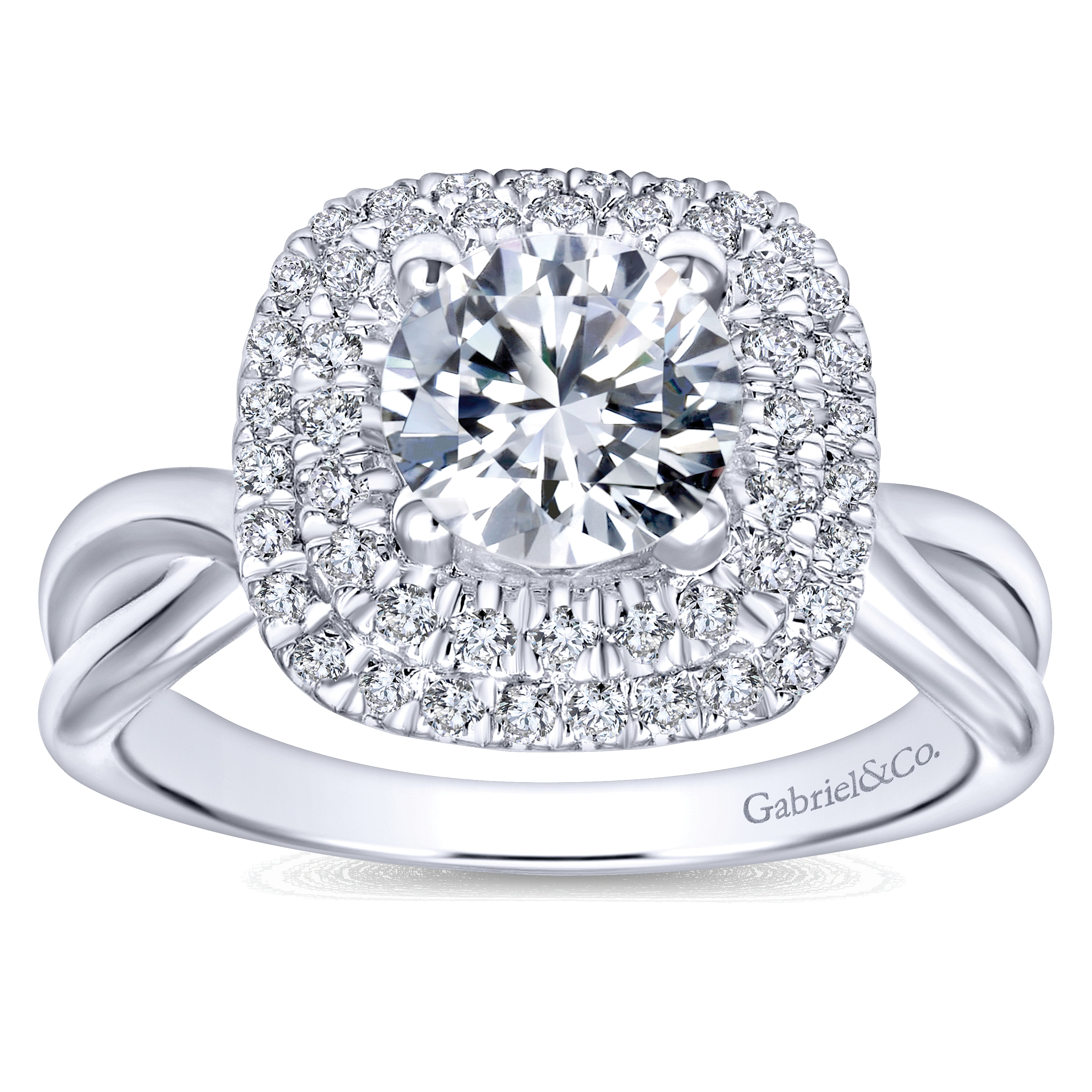 14k White Gold Diamond Double Halo Engagement Ring angle 5 14k White Gold Diamond Double Halo Engagement Ring angle 5
