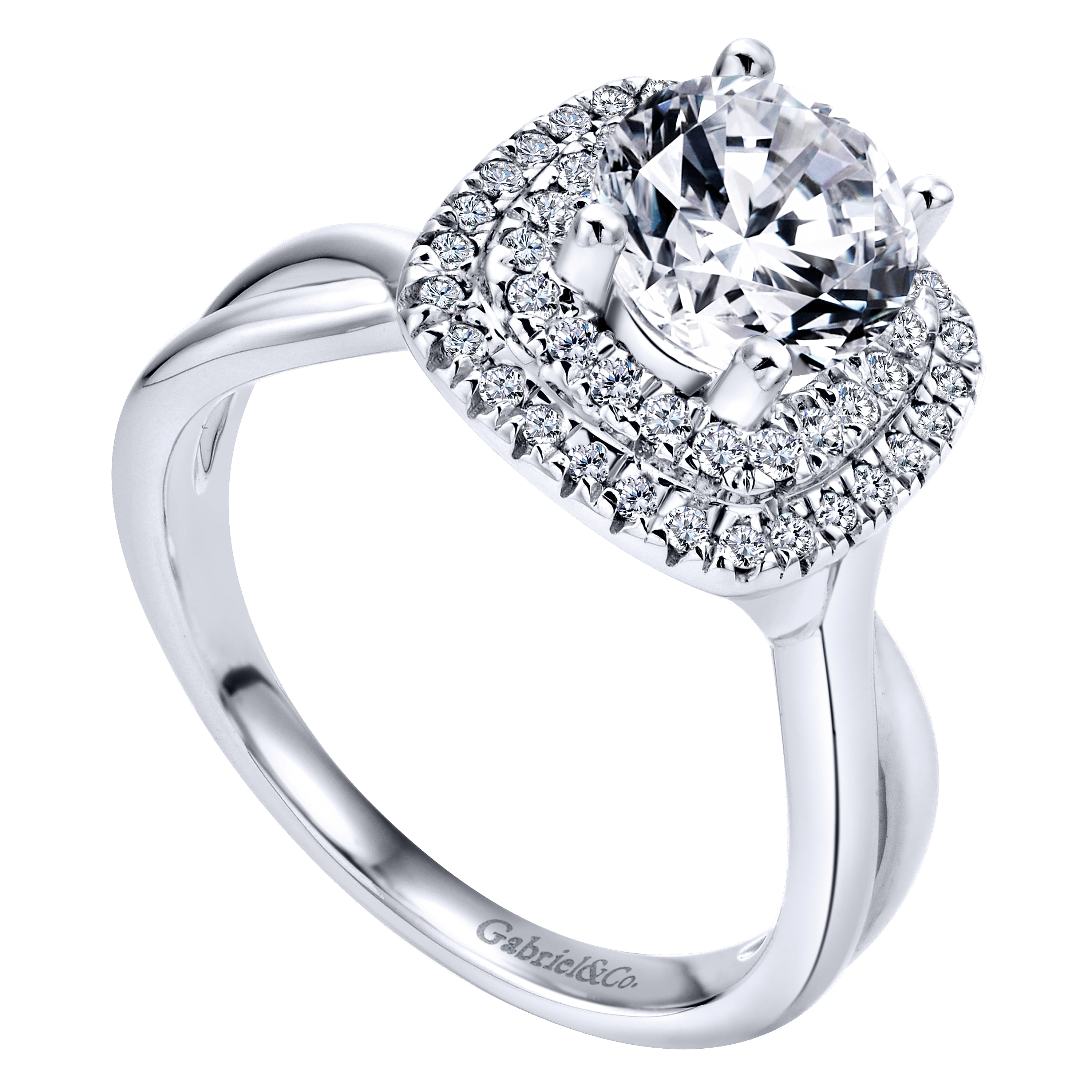 14k White Gold Diamond Double Halo Engagement Ring angle 3 14k White Gold Diamond Double Halo Engagement Ring angle 3
