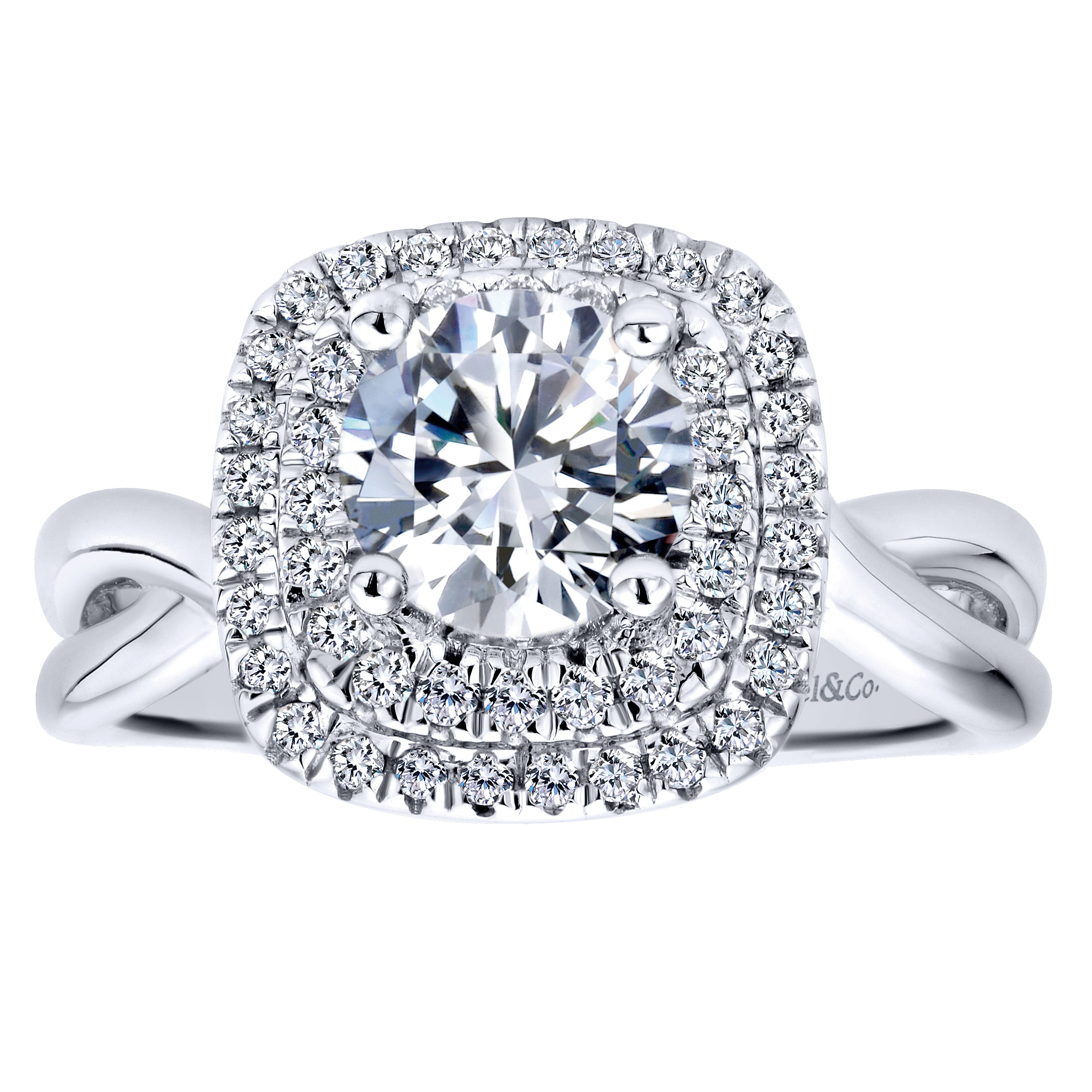 14k White Gold Diamond Double Halo Engagement Ring angle 5 14k White Gold Diamond Double Halo Engagement Ring angle 5