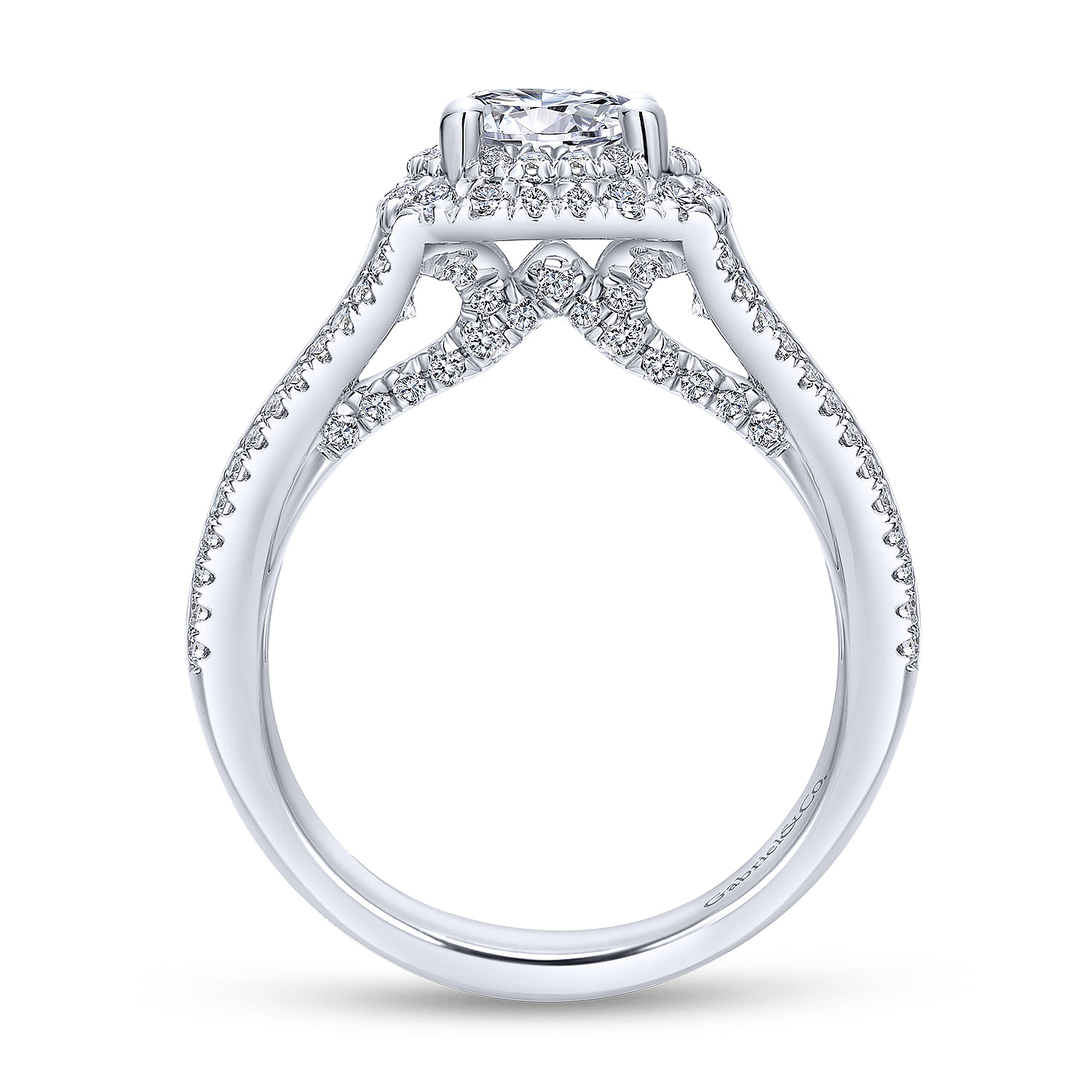 14k White Gold Diamond Double Halo Engagement Ring angle 2 14k White Gold Diamond Double Halo Engagement Ring angle 2