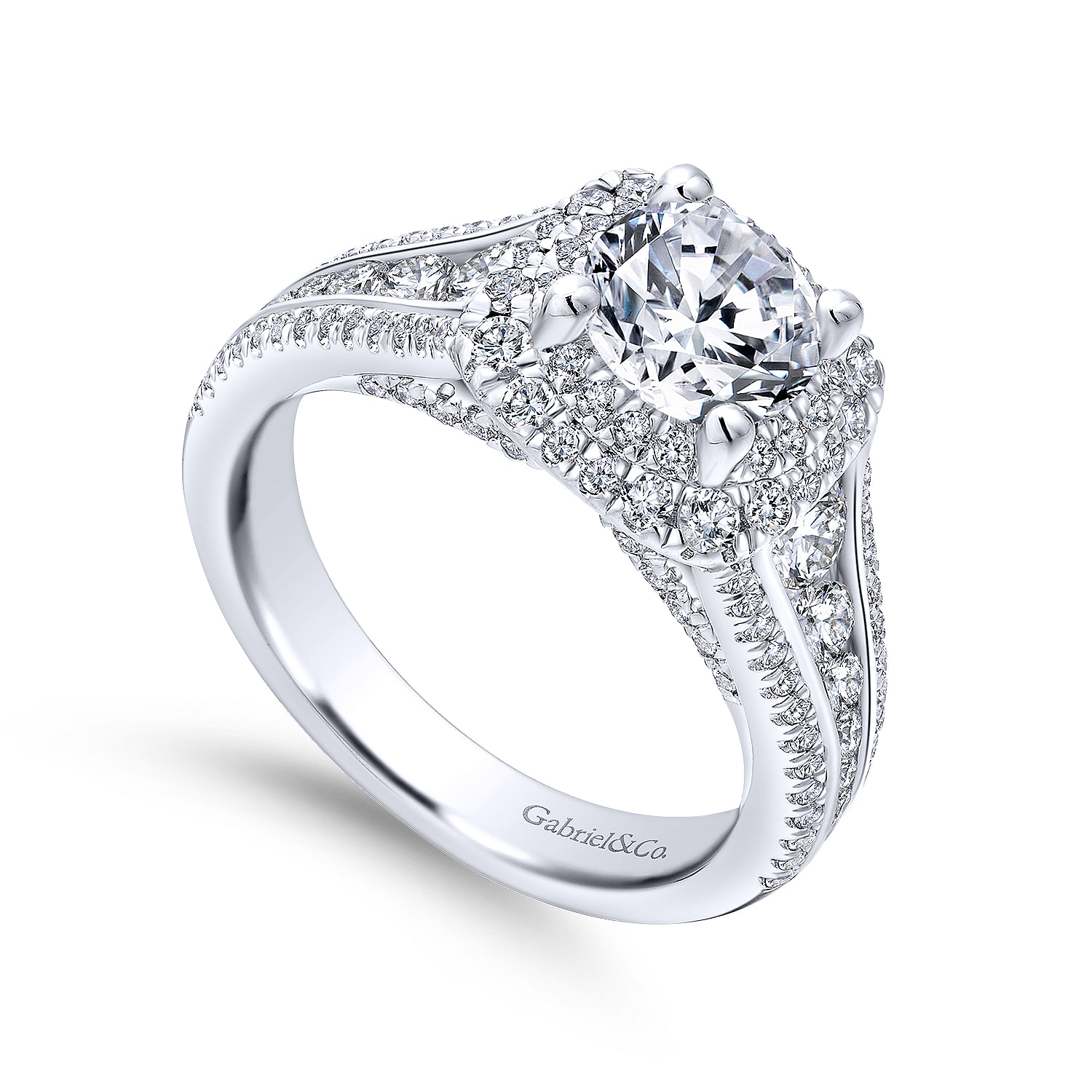 14k White Gold Diamond Double Halo Engagement Ring angle 3 14k White Gold Diamond Double Halo Engagement Ring angle 3