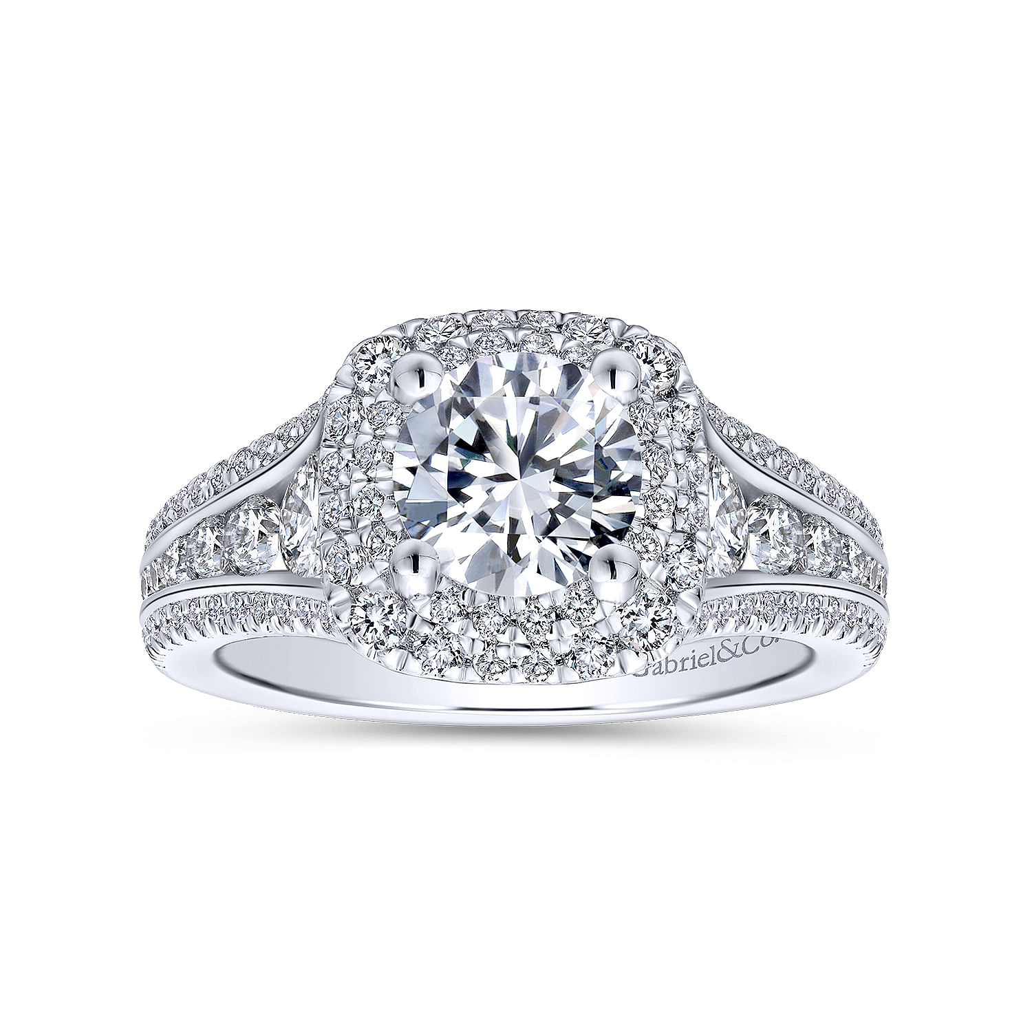 14k White Gold Diamond Double Halo Engagement Ring angle 5 14k White Gold Diamond Double Halo Engagement Ring angle 5