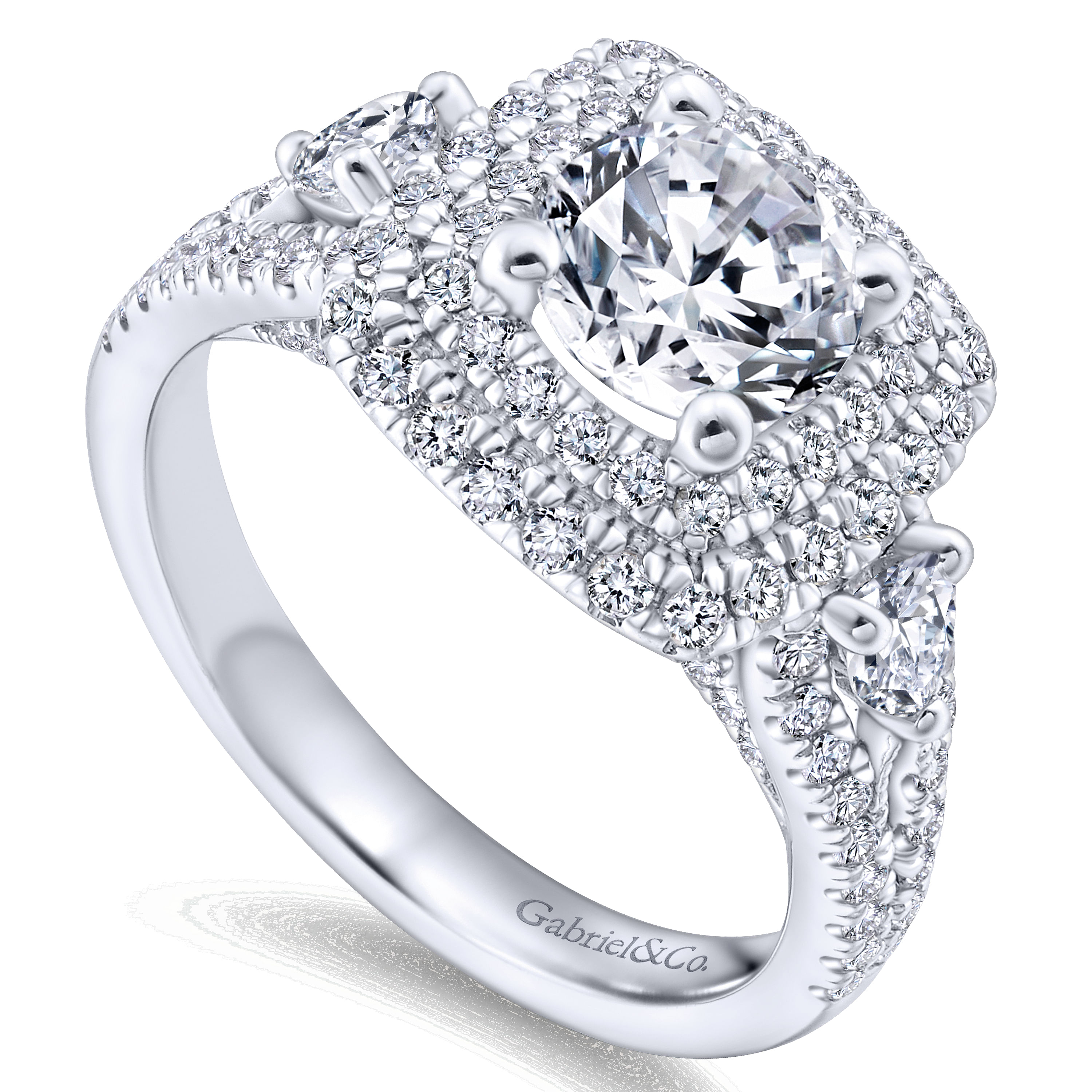 14k White Gold Diamond Double Halo Engagement Ring angle 3 14k White Gold Diamond Double Halo Engagement Ring angle 3