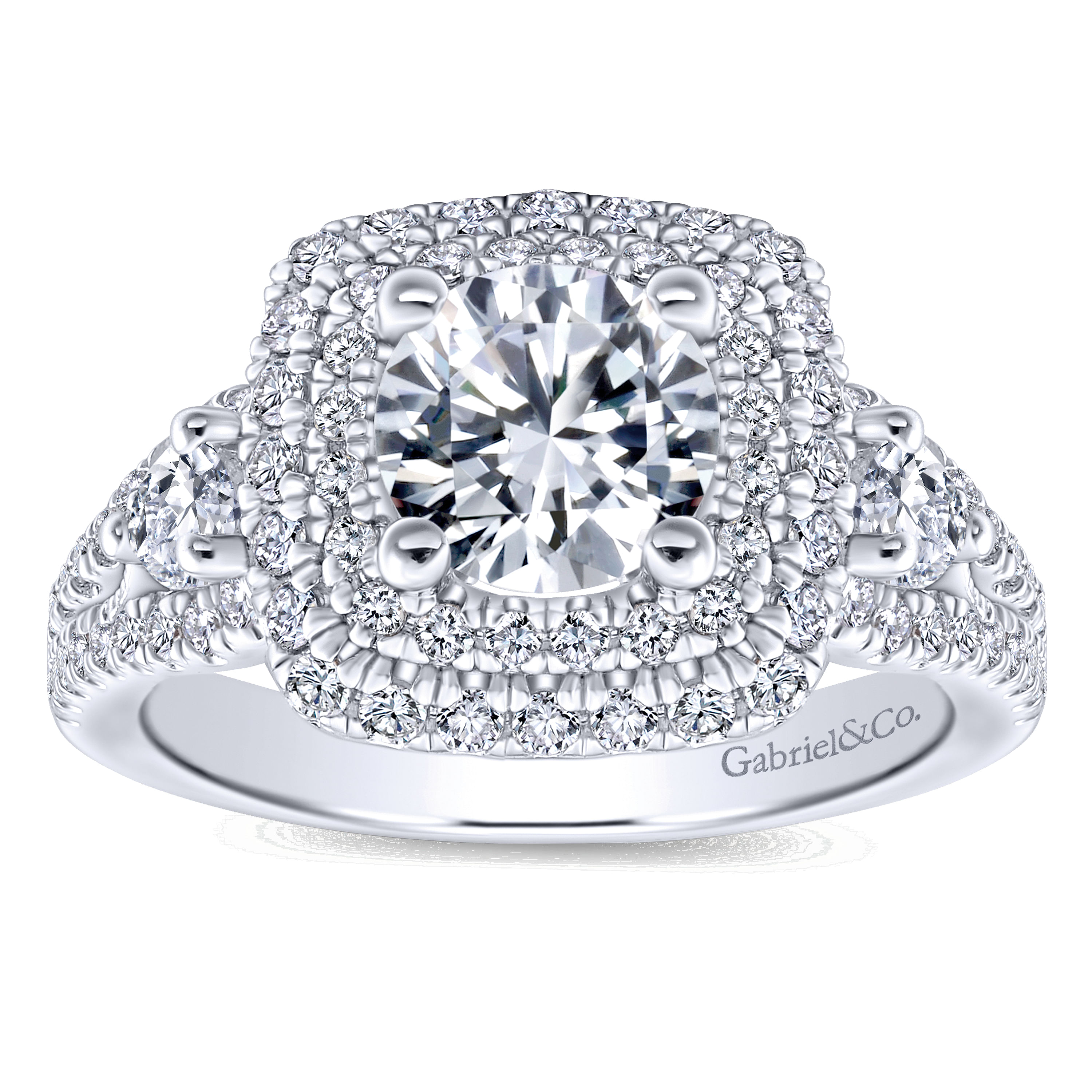 14k White Gold Diamond Double Halo Engagement Ring angle 5 14k White Gold Diamond Double Halo Engagement Ring angle 5