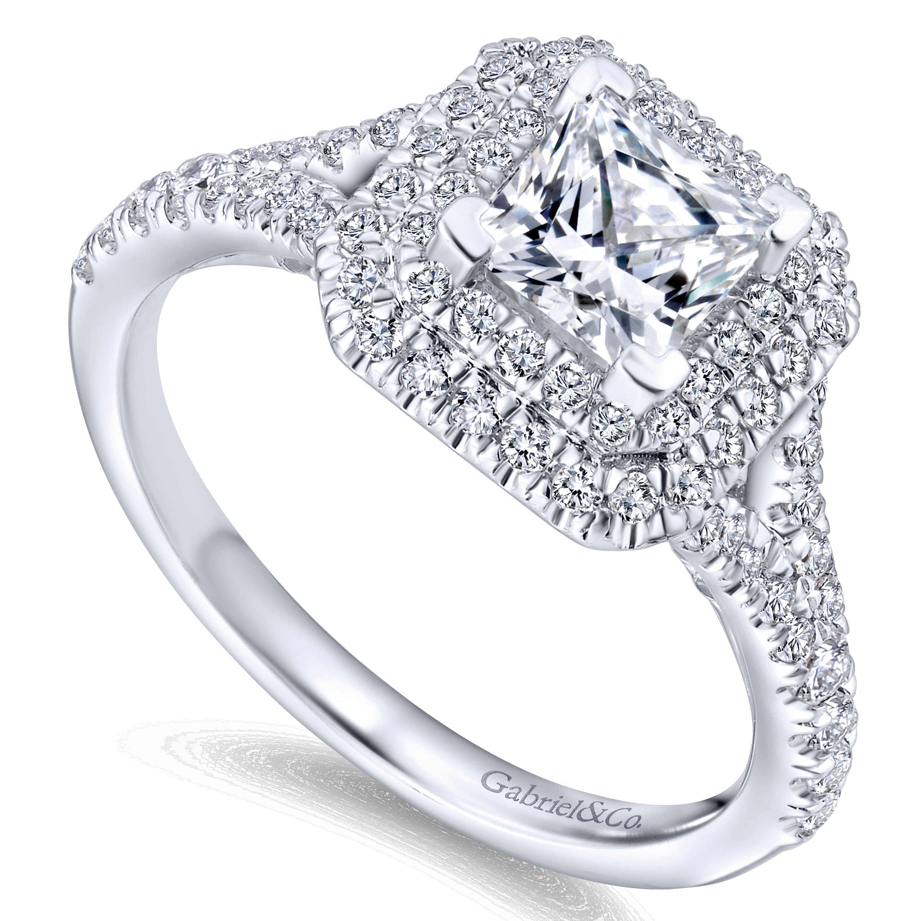 14k White Gold Diamond Double Halo Engagement Ring angle 3 14k White Gold Diamond Double Halo Engagement Ring angle 3