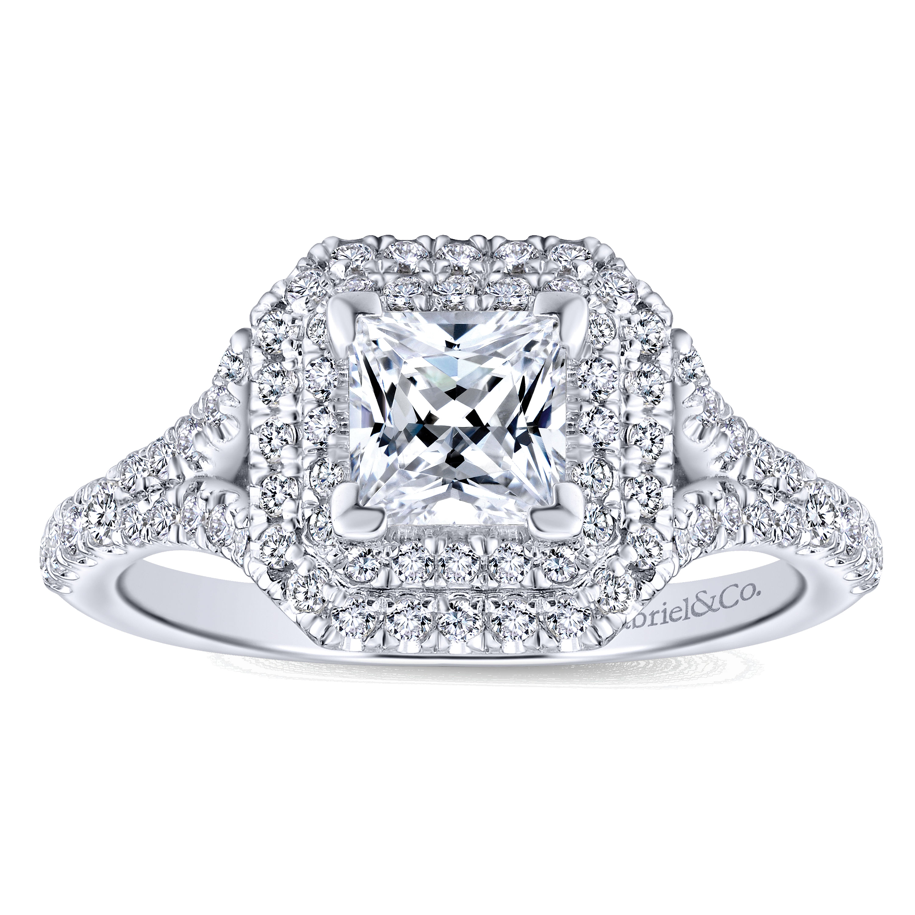 14k White Gold Diamond Double Halo Engagement Ring angle 5 14k White Gold Diamond Double Halo Engagement Ring angle 5