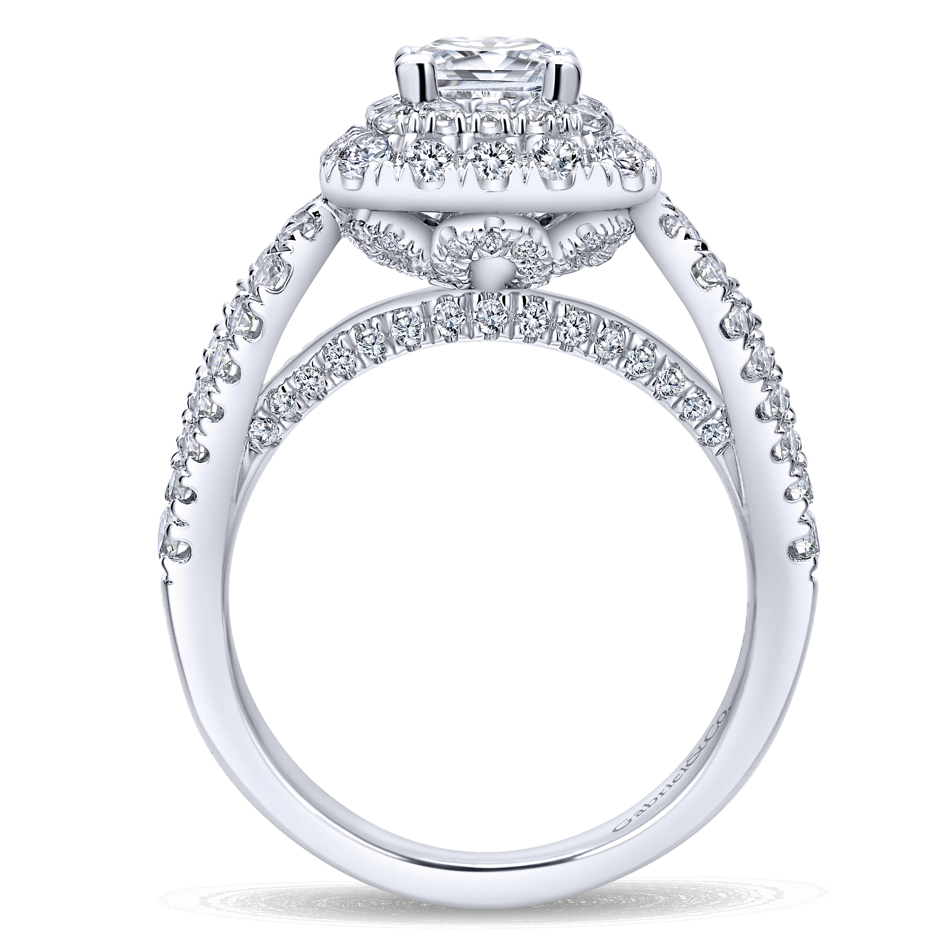 14k White Gold Diamond Double Halo Engagement Ring angle 2 14k White Gold Diamond Double Halo Engagement Ring angle 2