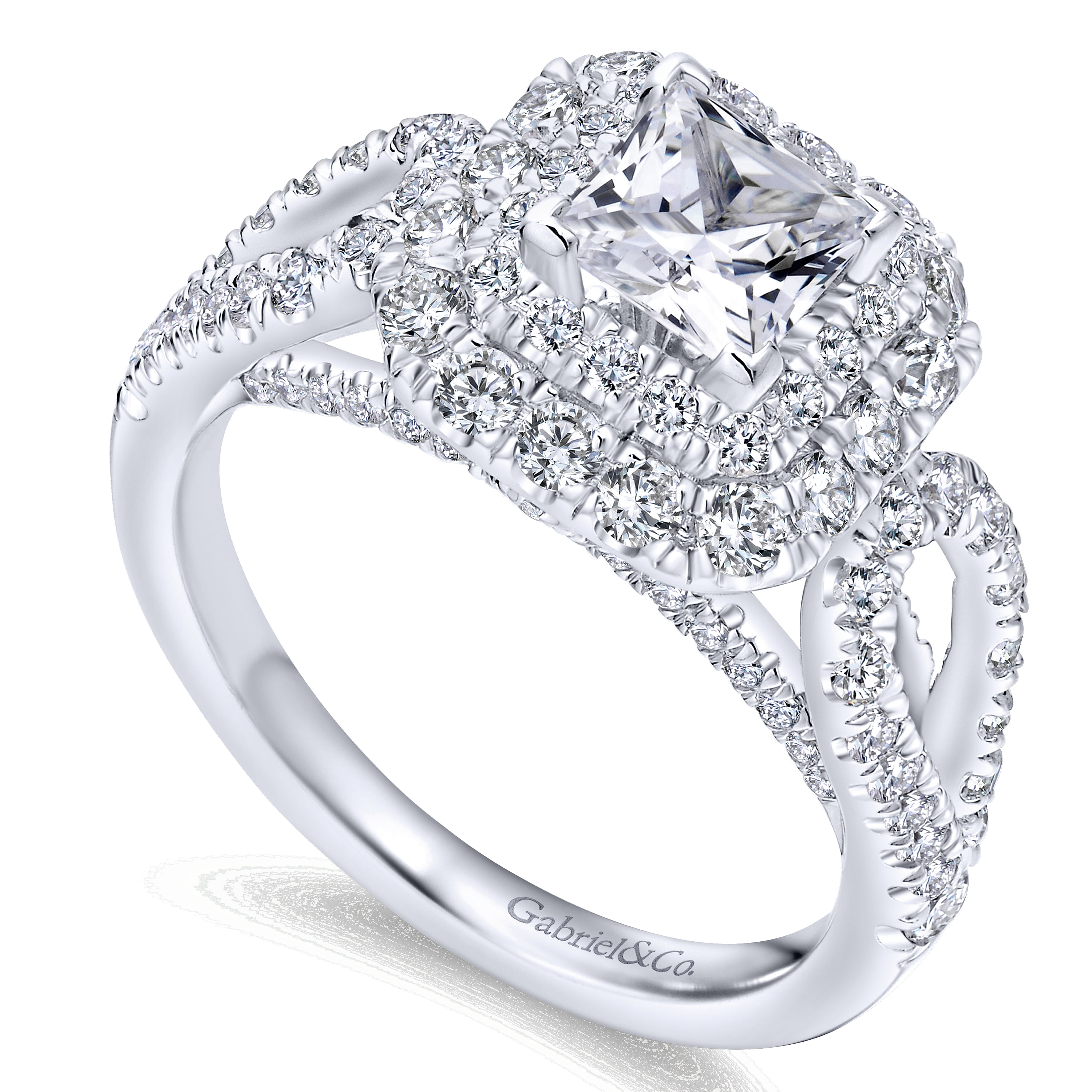 14k White Gold Diamond Double Halo Engagement Ring angle 3 14k White Gold Diamond Double Halo Engagement Ring angle 3