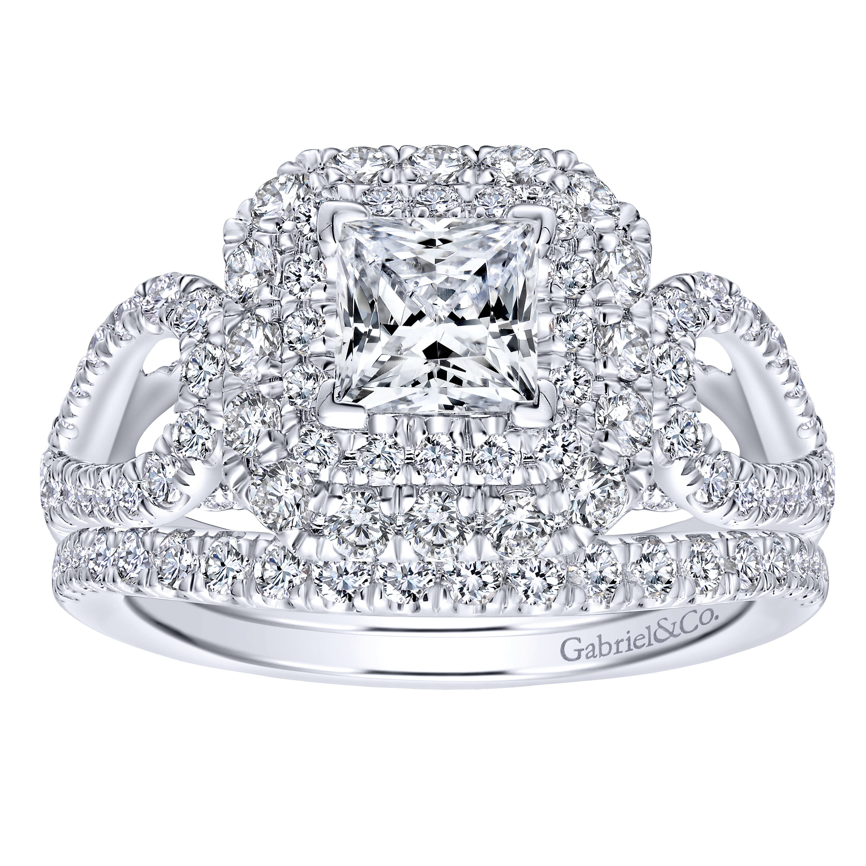 14k White Gold Diamond Double Halo Engagement Ring angle 4 14k White Gold Diamond Double Halo Engagement Ring angle 4