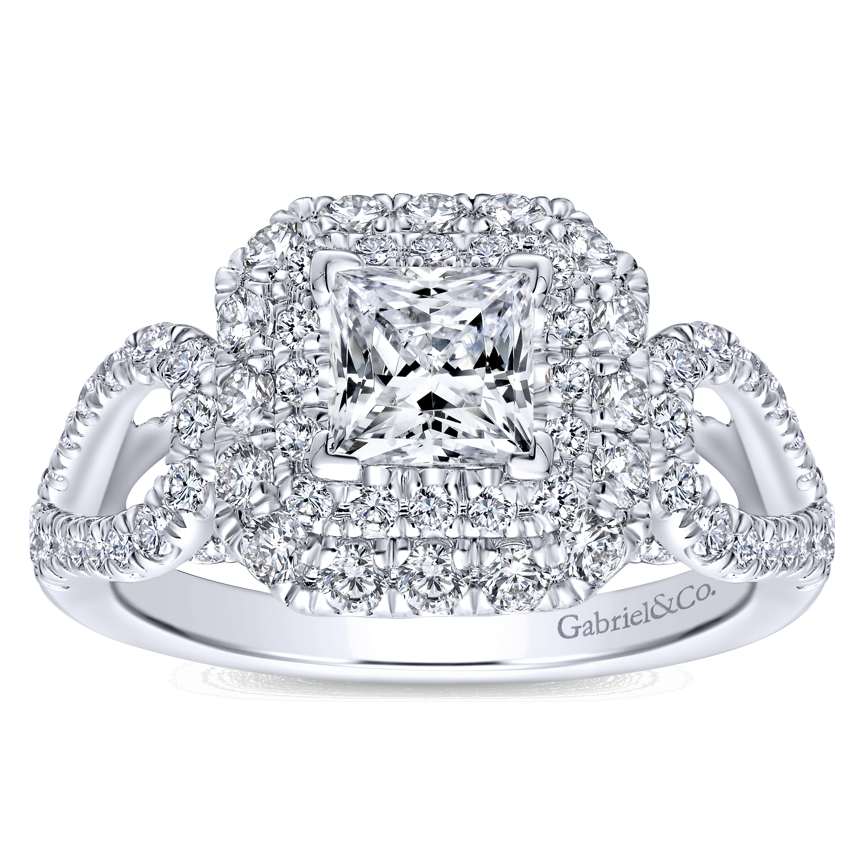 14k White Gold Diamond Double Halo Engagement Ring angle 5 14k White Gold Diamond Double Halo Engagement Ring angle 5