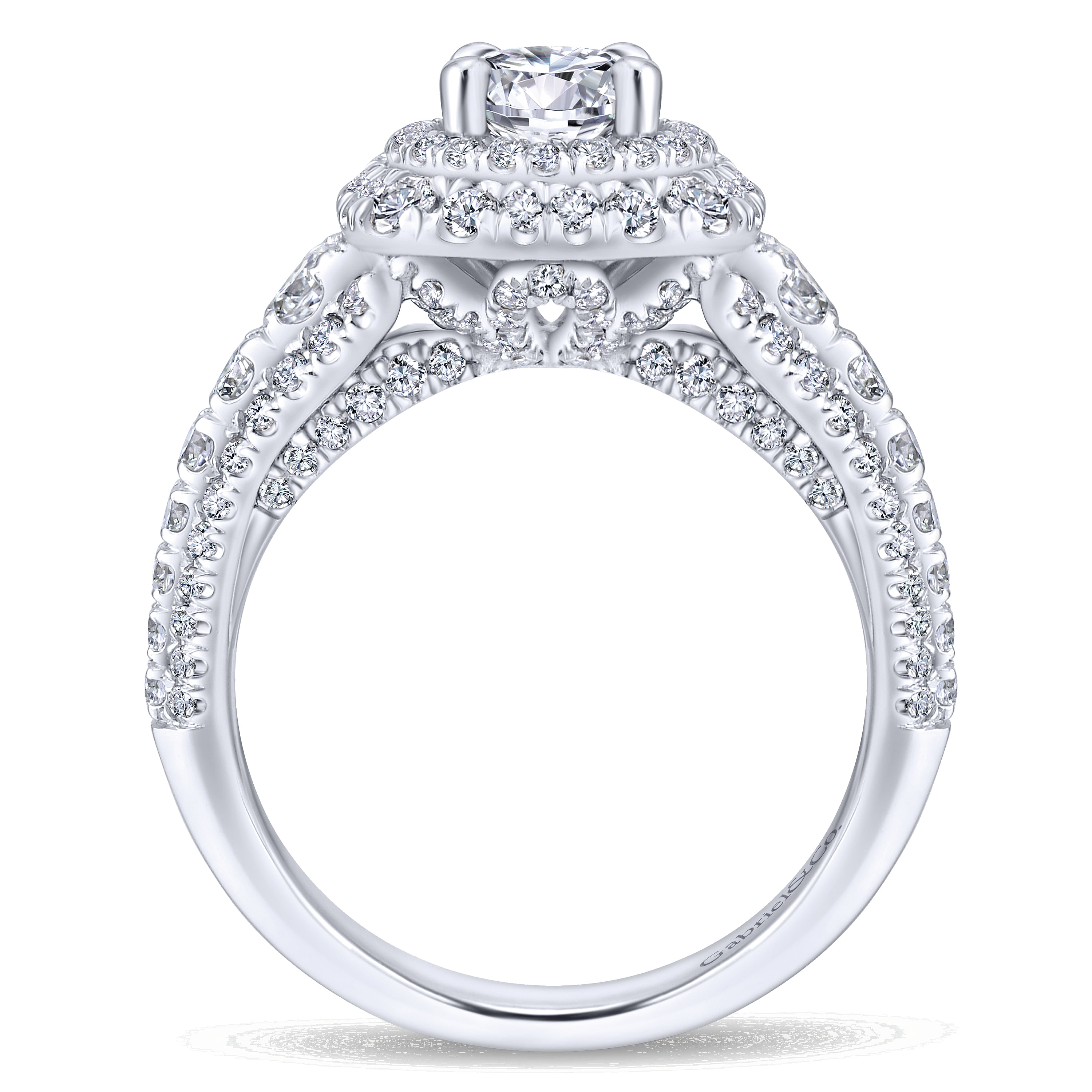 14k White Gold Diamond Double Halo Engagement Ring angle 2 14k White Gold Diamond Double Halo Engagement Ring angle 2