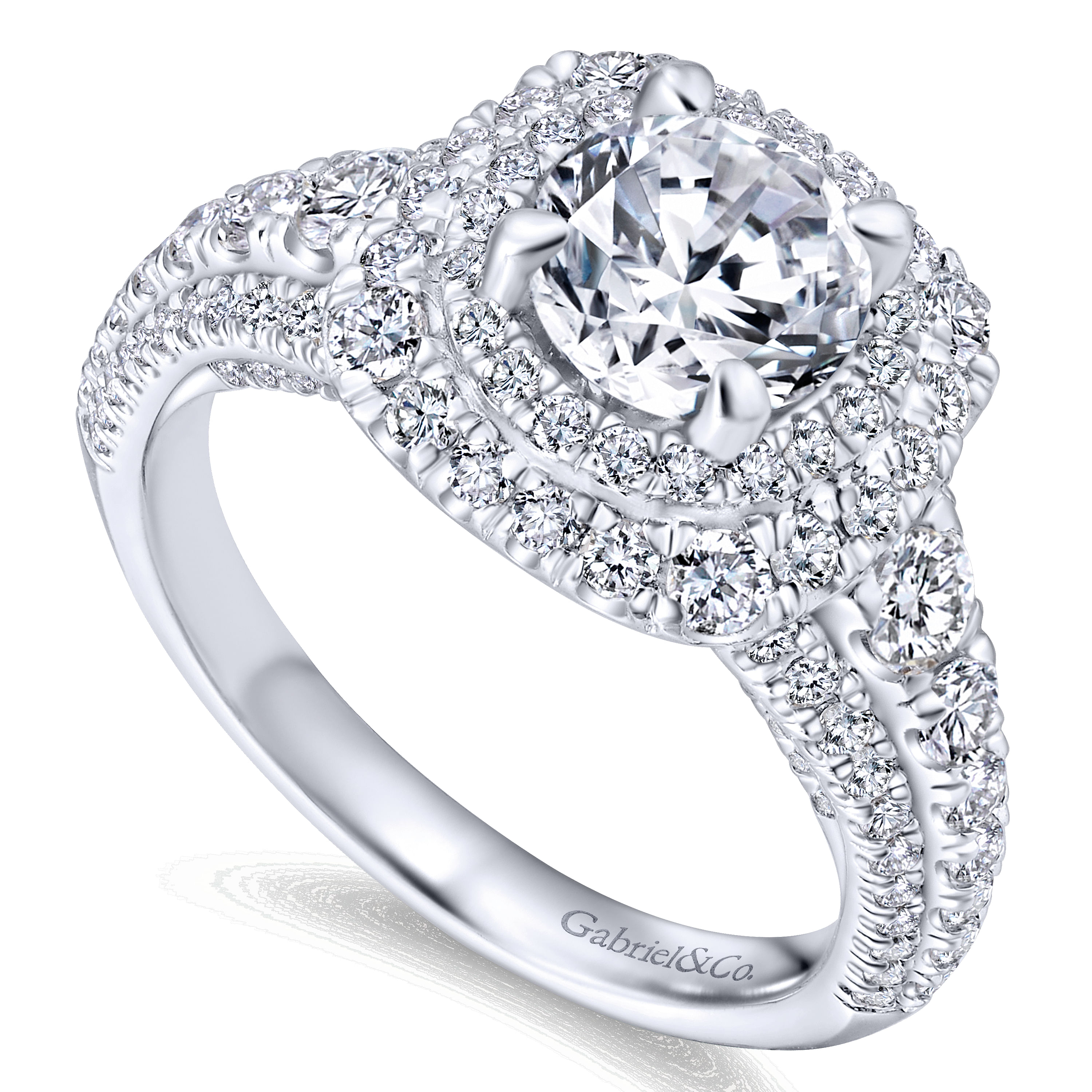 14k White Gold Diamond Double Halo Engagement Ring angle 3 14k White Gold Diamond Double Halo Engagement Ring angle 3