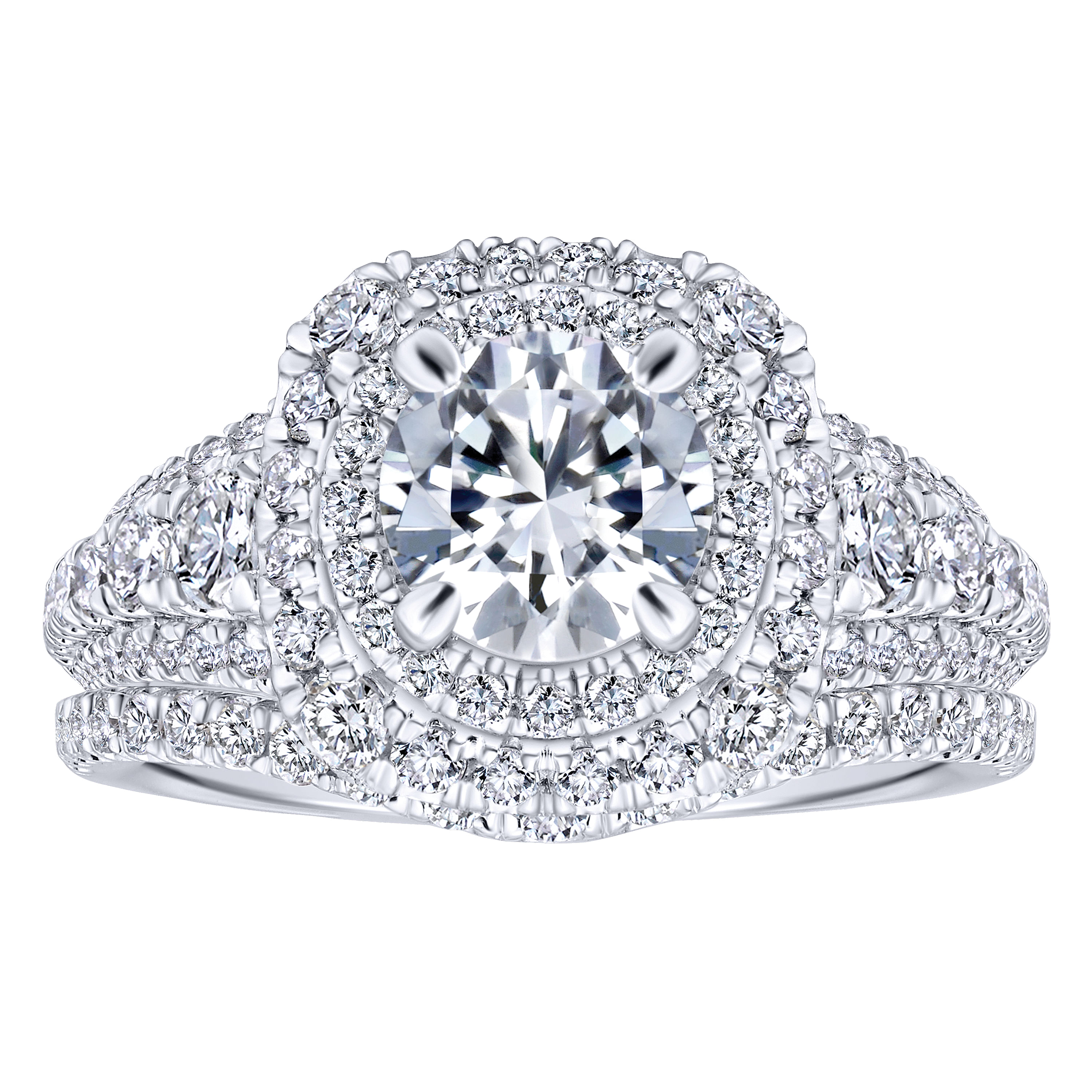 14k White Gold Diamond Double Halo Engagement Ring angle 4 14k White Gold Diamond Double Halo Engagement Ring angle 4