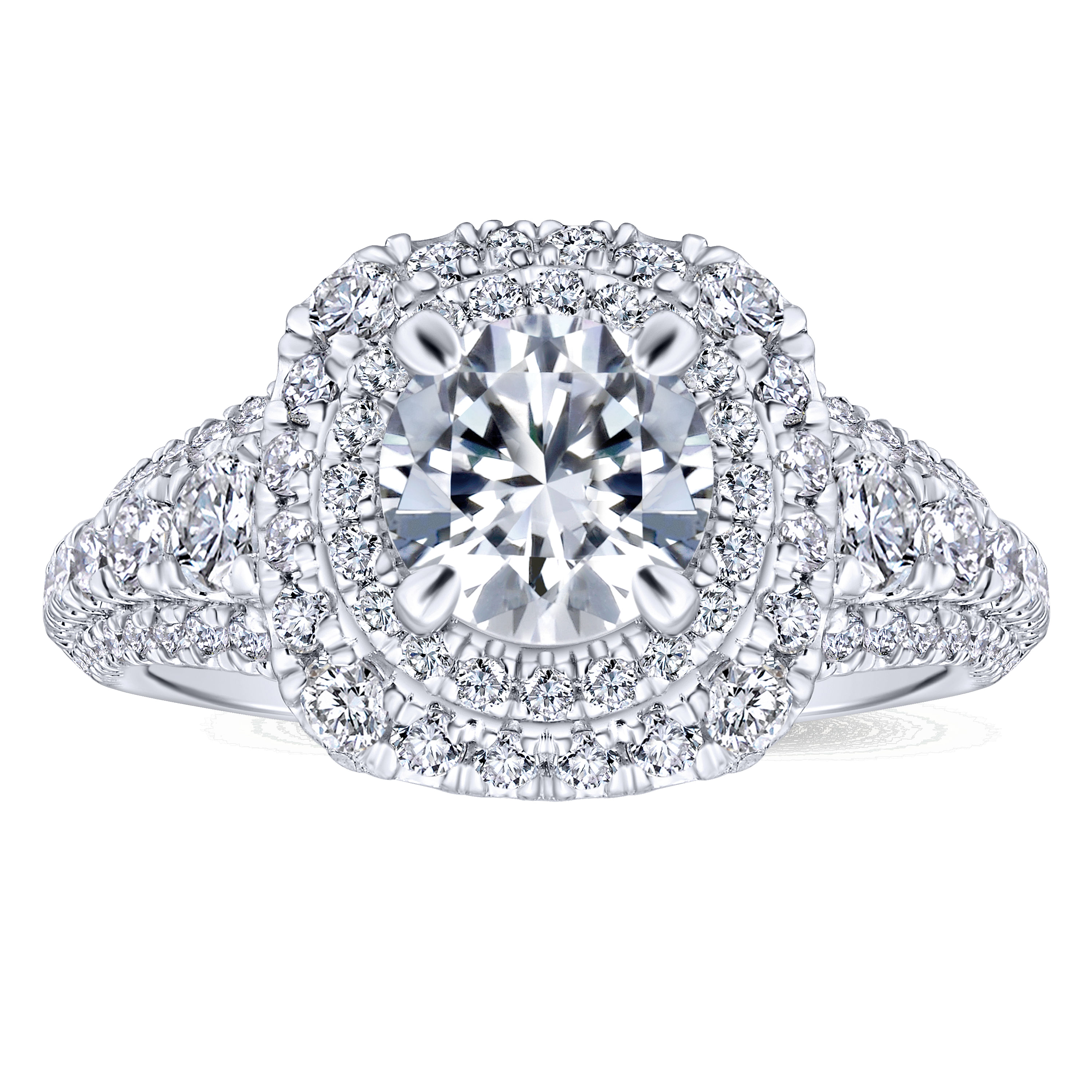 14k White Gold Diamond Double Halo Engagement Ring angle 5 14k White Gold Diamond Double Halo Engagement Ring angle 5