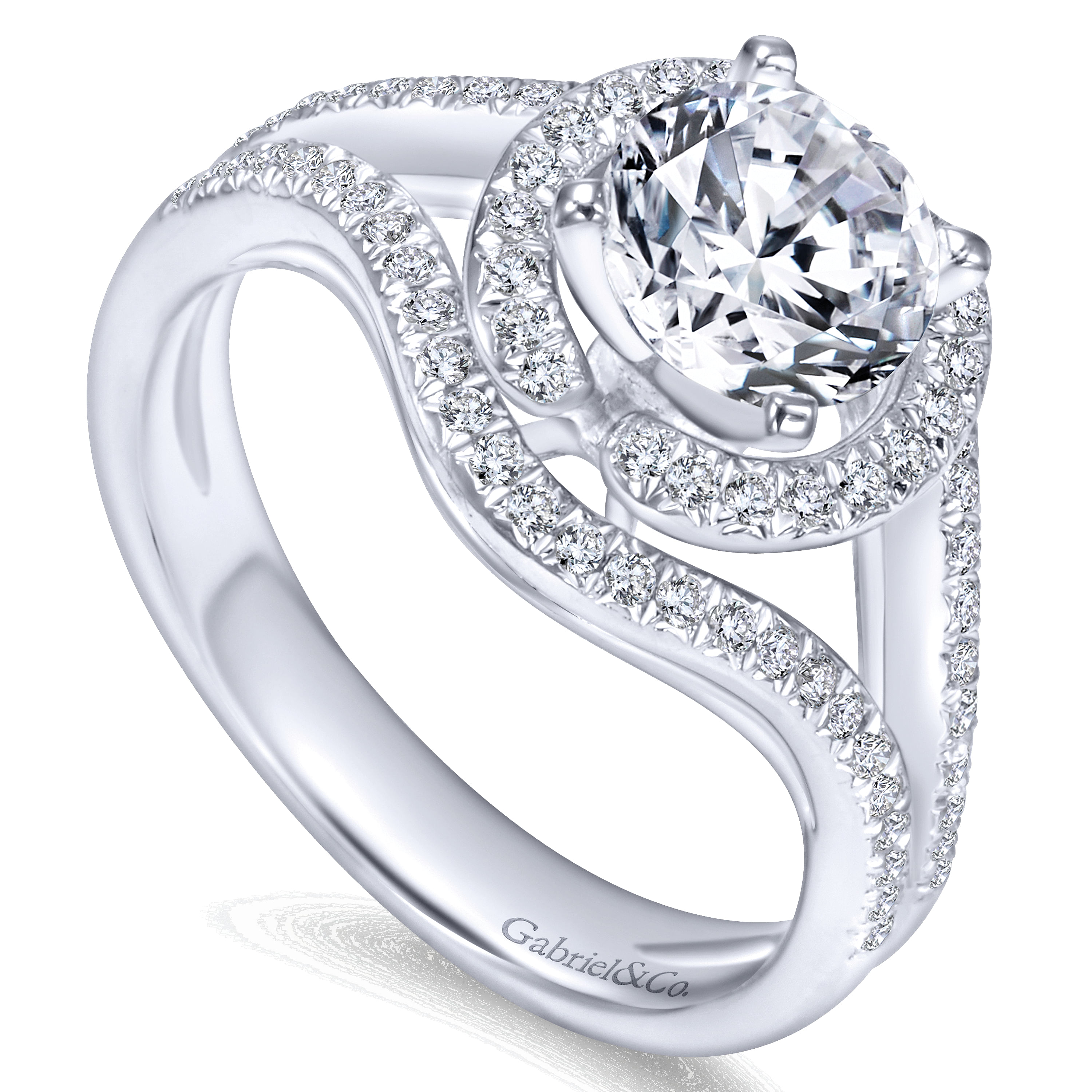 14k White Gold Diamond Double Halo Engagement Ring angle 3 14k White Gold Diamond Double Halo Engagement Ring angle 3