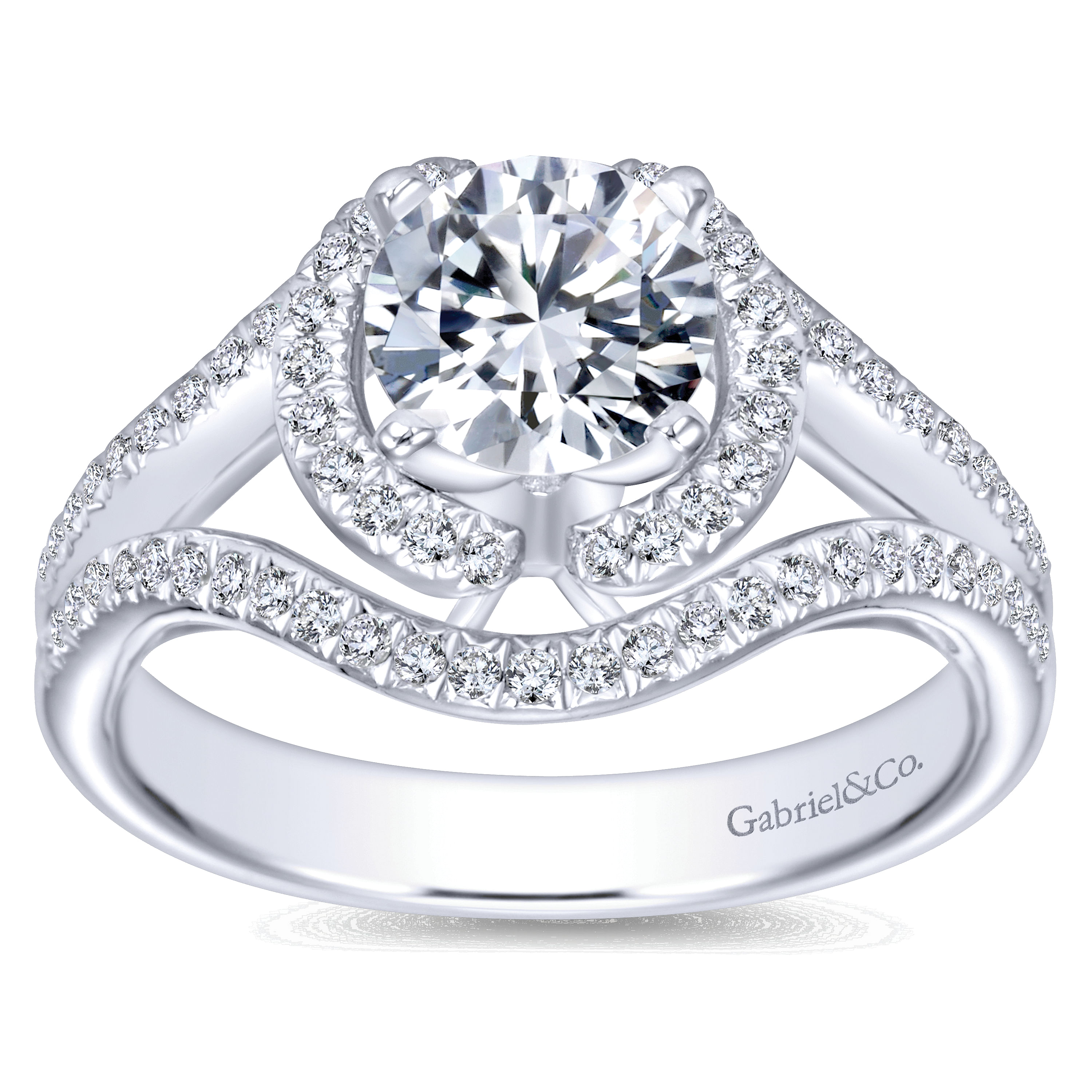 14k White Gold Diamond Double Halo Engagement Ring angle 5 14k White Gold Diamond Double Halo Engagement Ring angle 5