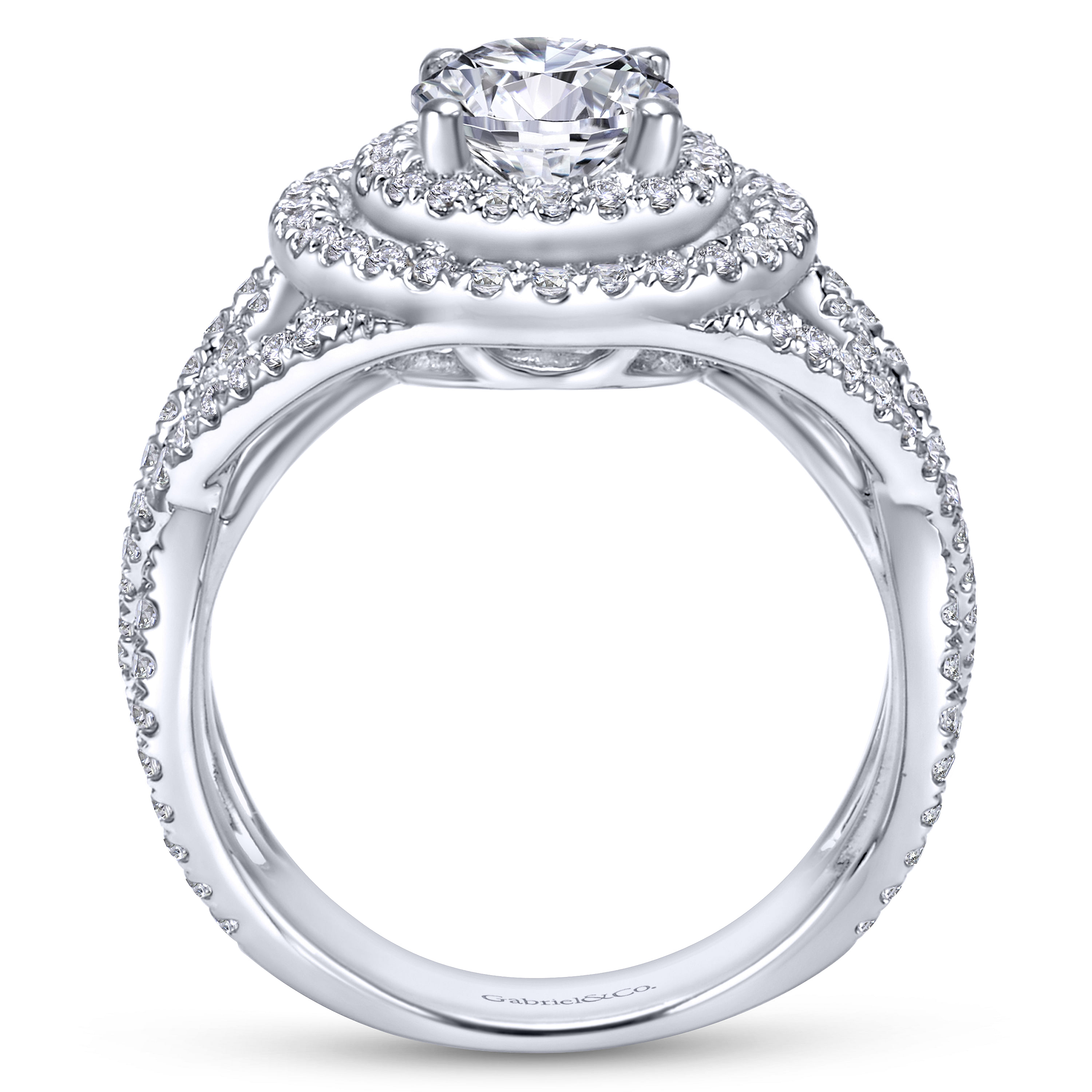 14k White Gold Diamond Double Halo Engagement Ring angle 2 14k White Gold Diamond Double Halo Engagement Ring angle 2