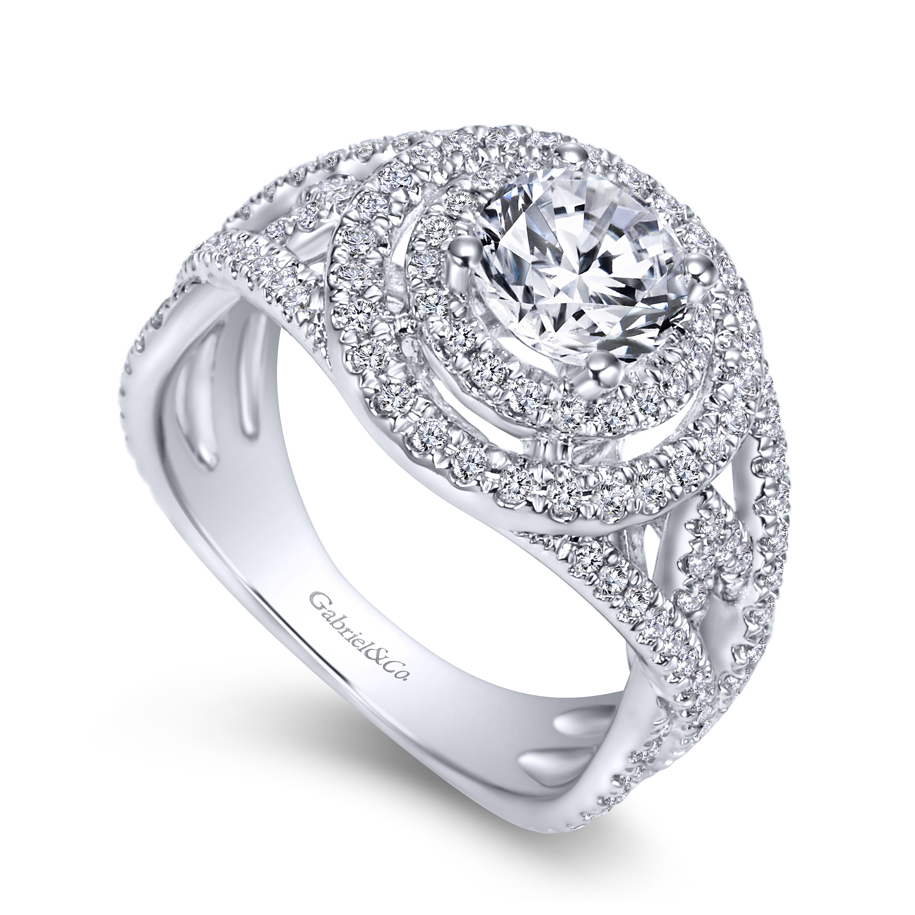 14k White Gold Diamond Double Halo Engagement Ring angle 3 14k White Gold Diamond Double Halo Engagement Ring angle 3