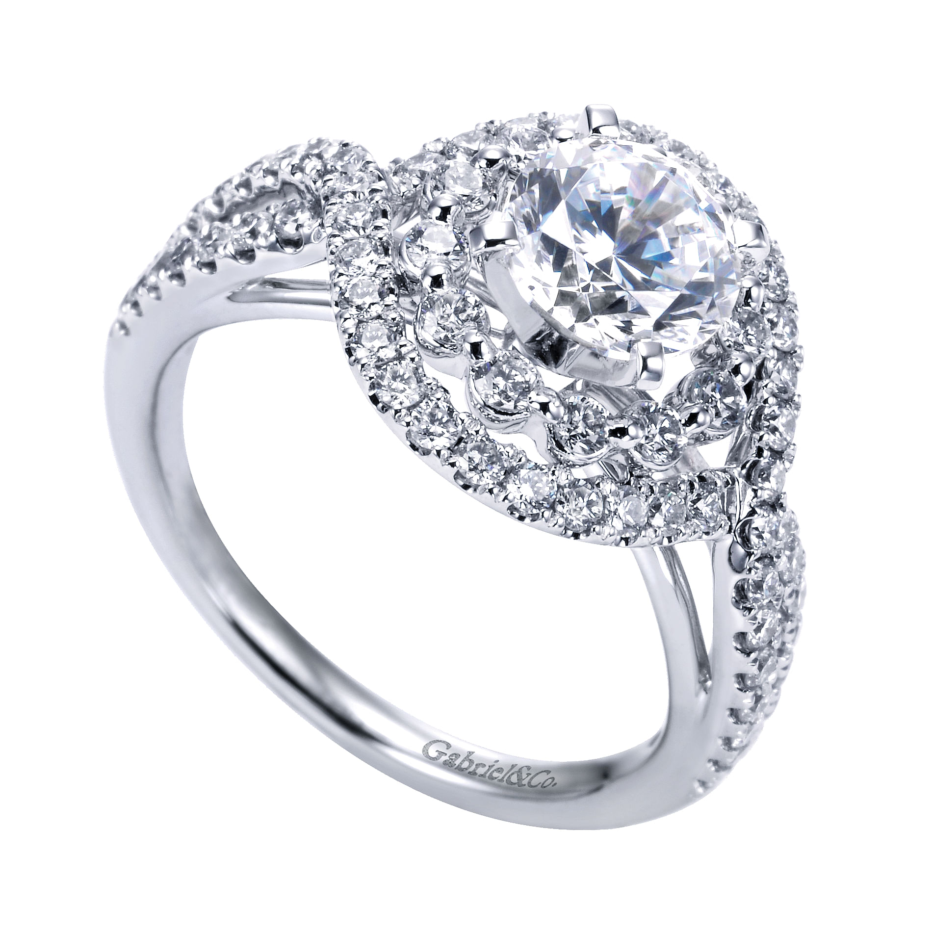 14k White Gold Diamond Double Halo Engagement Ring angle 3 14k White Gold Diamond Double Halo Engagement Ring angle 3