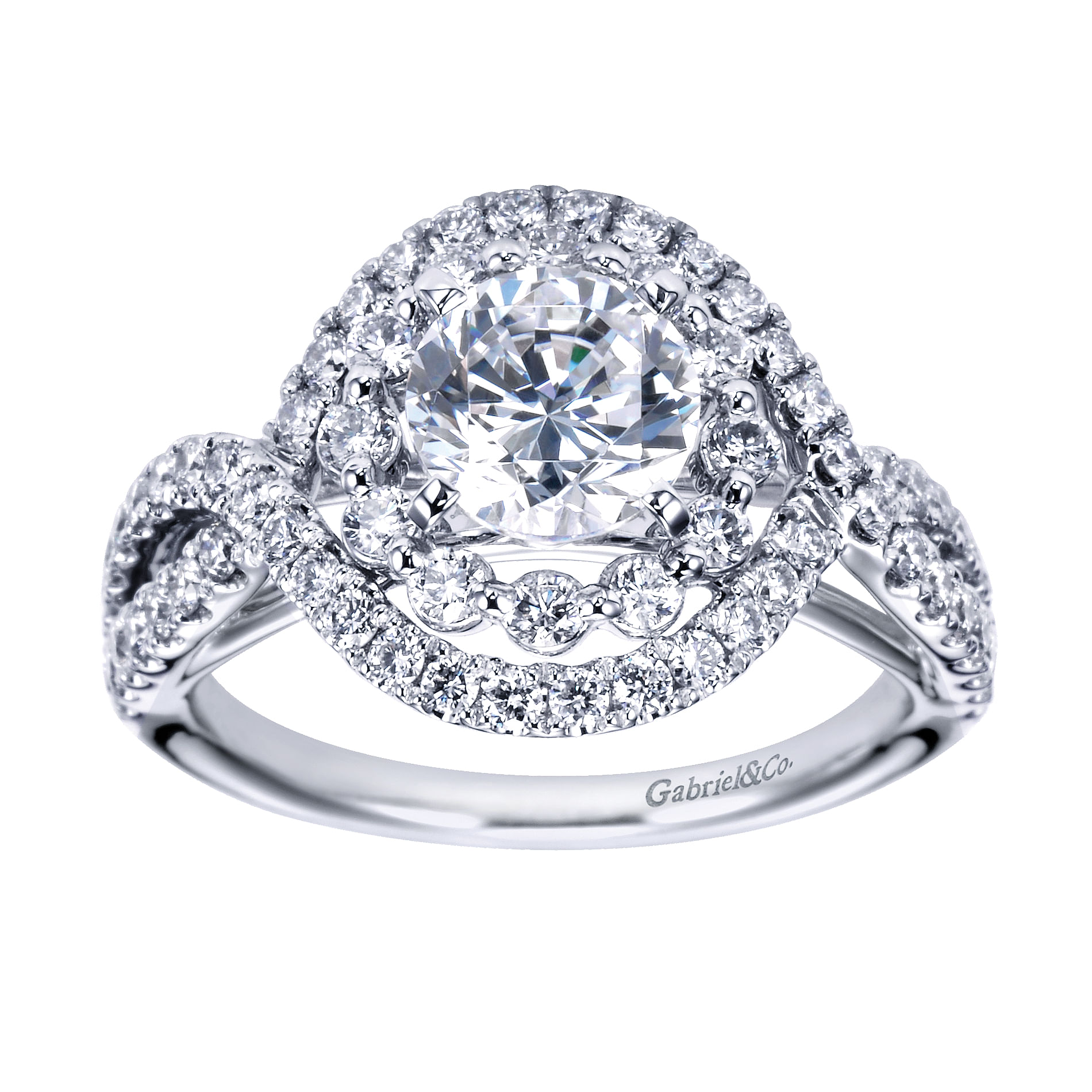 14k White Gold Diamond Double Halo Engagement Ring angle 5 14k White Gold Diamond Double Halo Engagement Ring angle 5