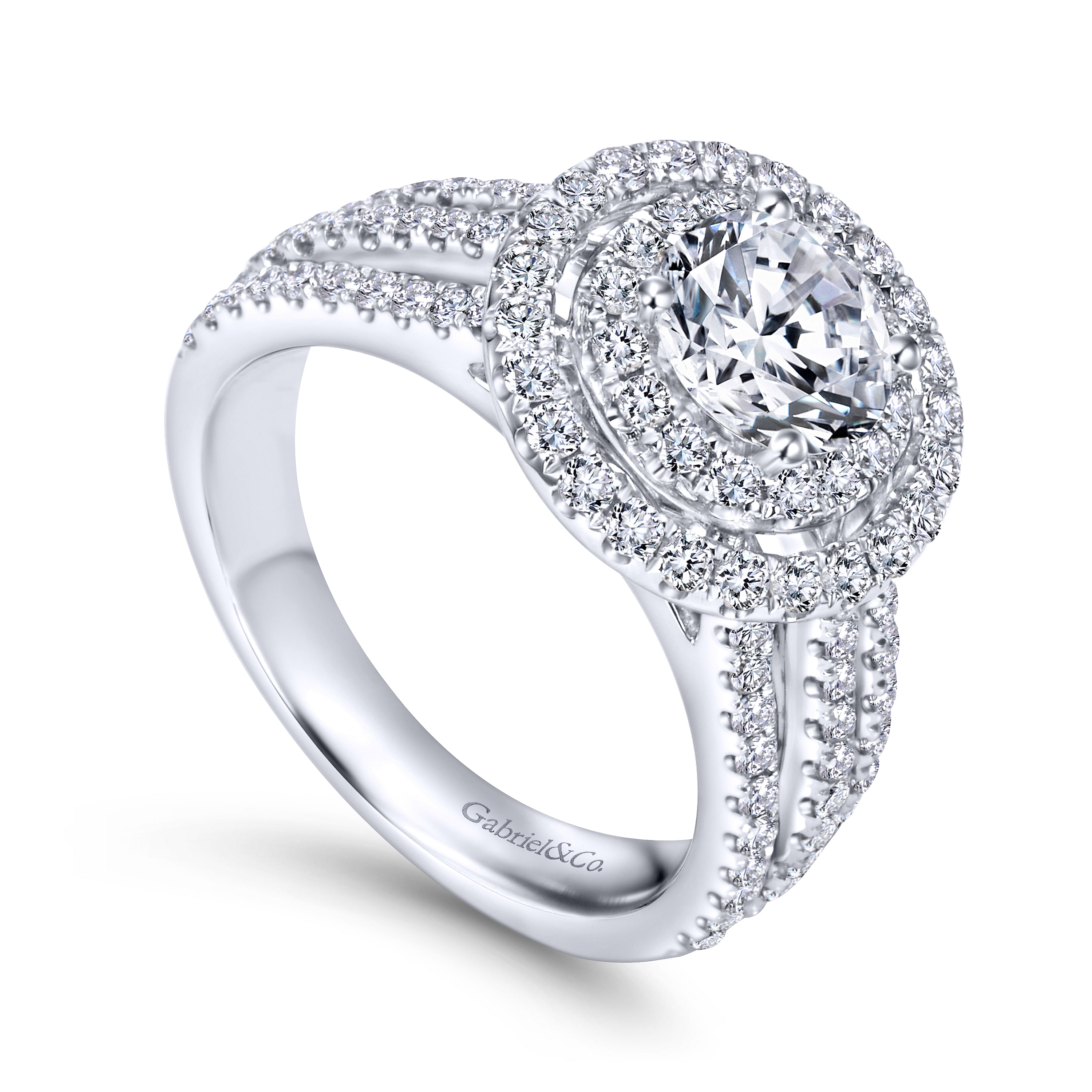 14k White Gold Diamond Double Halo Engagement Ring angle 3 14k White Gold Diamond Double Halo Engagement Ring angle 3