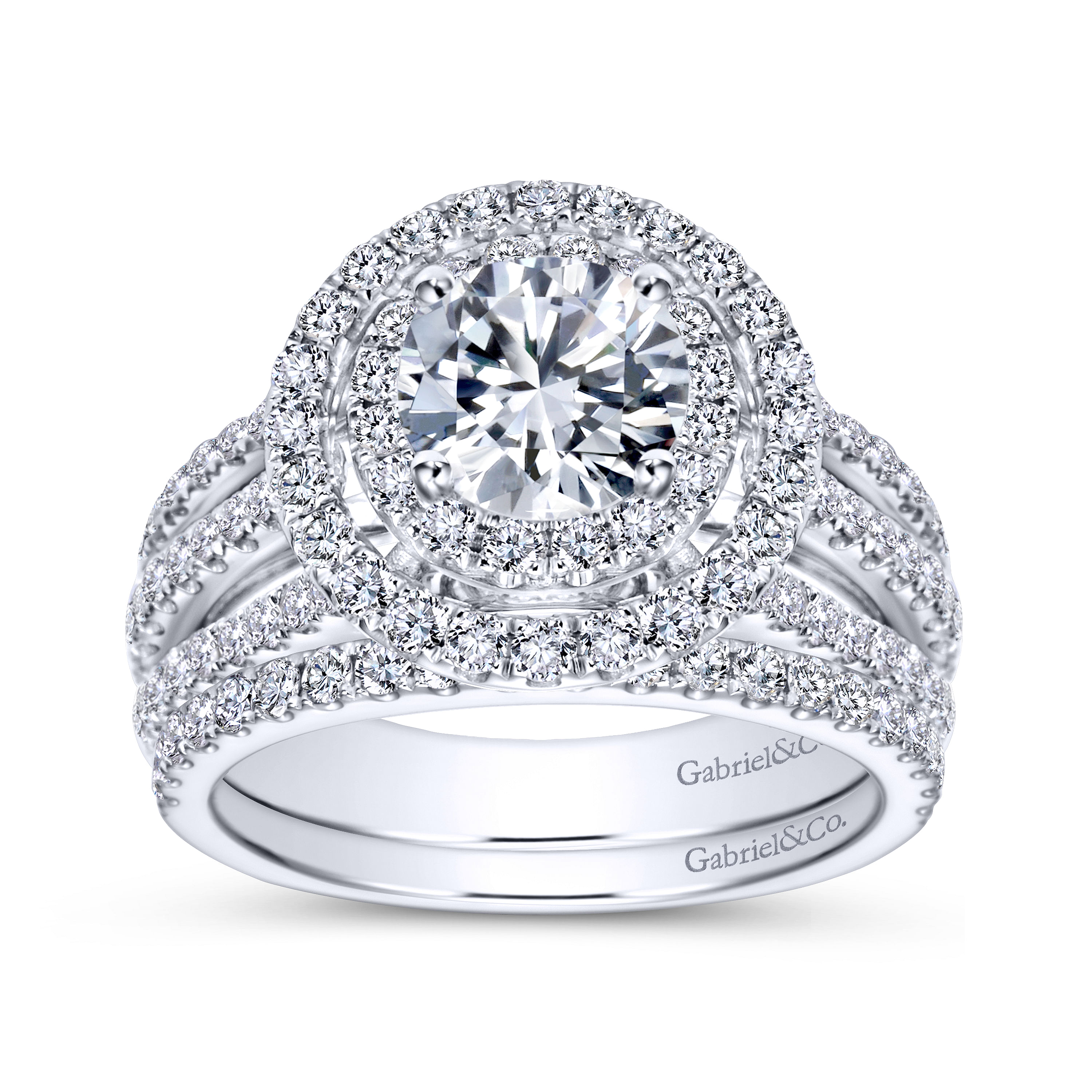 14k White Gold Diamond Double Halo Engagement Ring angle 4 14k White Gold Diamond Double Halo Engagement Ring angle 4