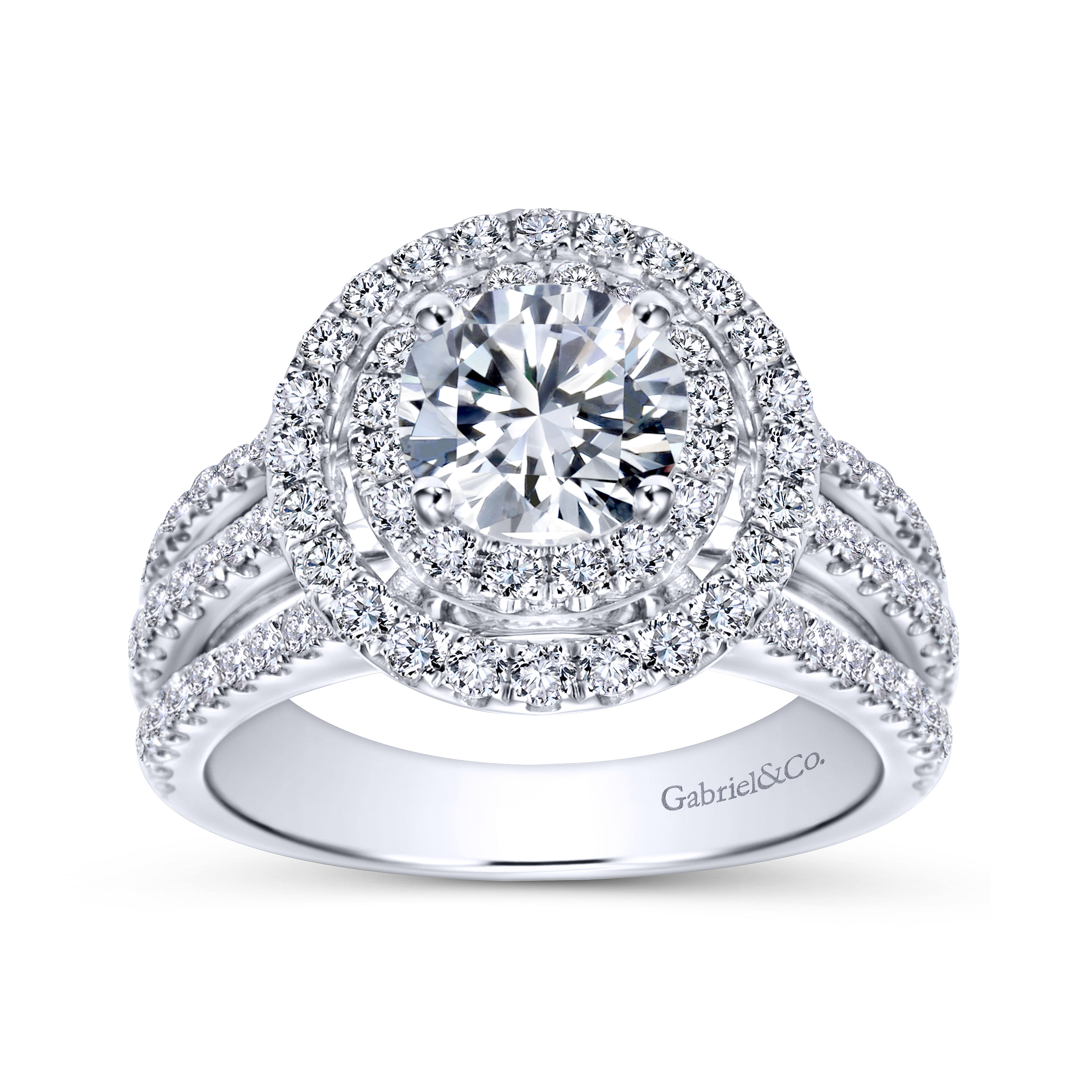 14k White Gold Diamond Double Halo Engagement Ring angle 5 14k White Gold Diamond Double Halo Engagement Ring angle 5