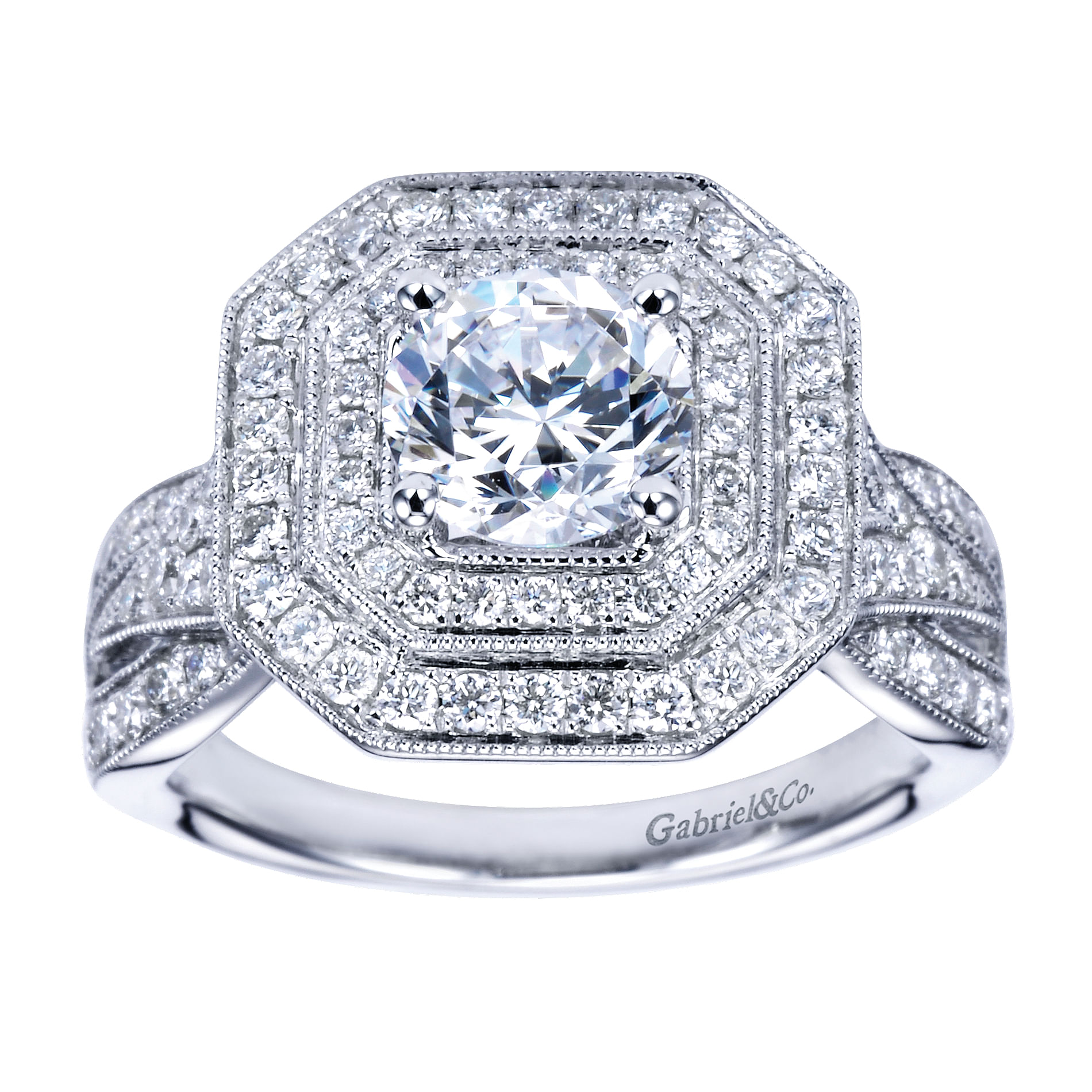 14k White Gold Diamond Double Halo Engagement Ring angle 5 14k White Gold Diamond Double Halo Engagement Ring angle 5