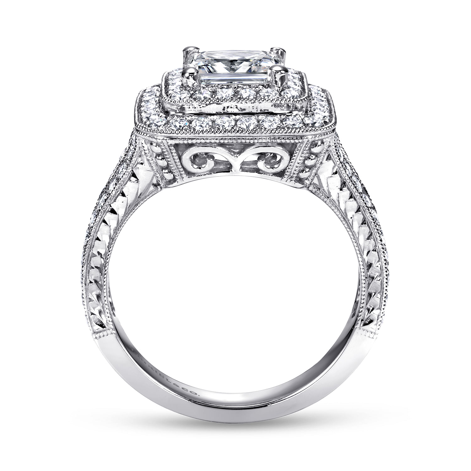 14k White Gold Diamond Double Halo Engagement Ring angle 2 14k White Gold Diamond Double Halo Engagement Ring angle 2