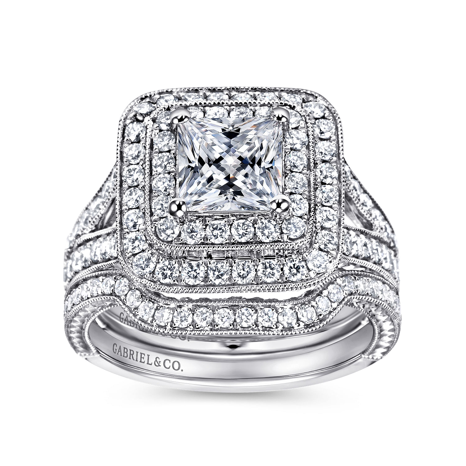 14k White Gold Diamond Double Halo Engagement Ring angle 4 14k White Gold Diamond Double Halo Engagement Ring angle 4